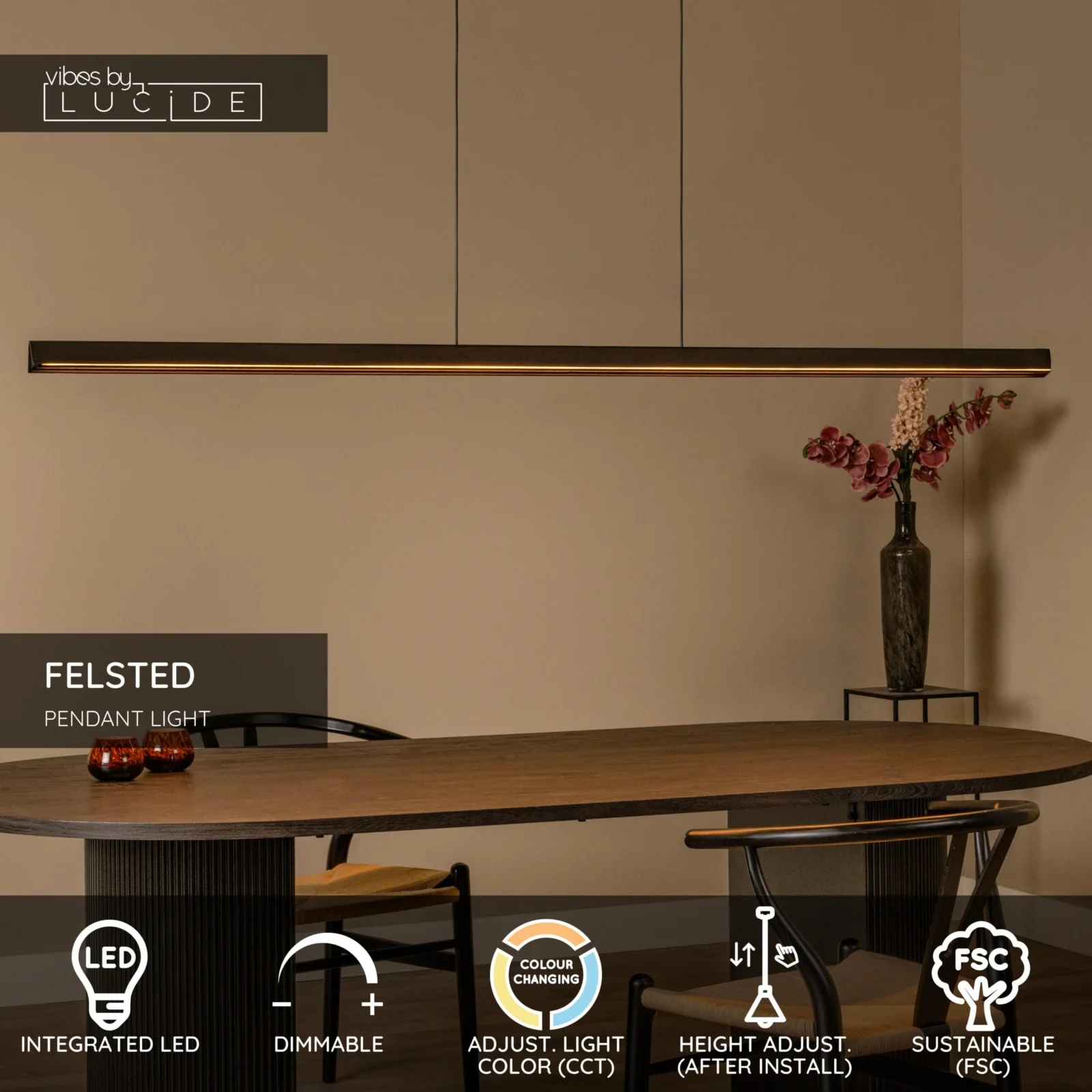 Lucide FELSTED - zu00e1vesnu00e9 svetlo - LED tlmenu00e9. - CCT - 1x28W 2200K/4000K - u010dierna | Nu00e1lada