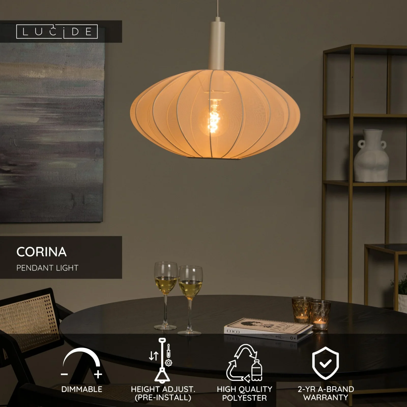 Lucide CORINA - zu00e1vesnu00e9 svetlo - u00d8 50 cm - 1xE27 - kru00e9movu00e1