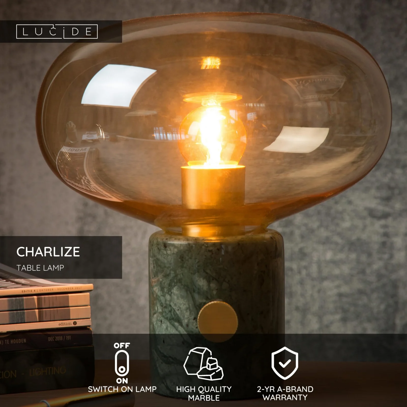 Lucide CHARLIZE - Stolnu00e1 lampa - u00d8 23 cm - 1xE27 - Zelenu00e1