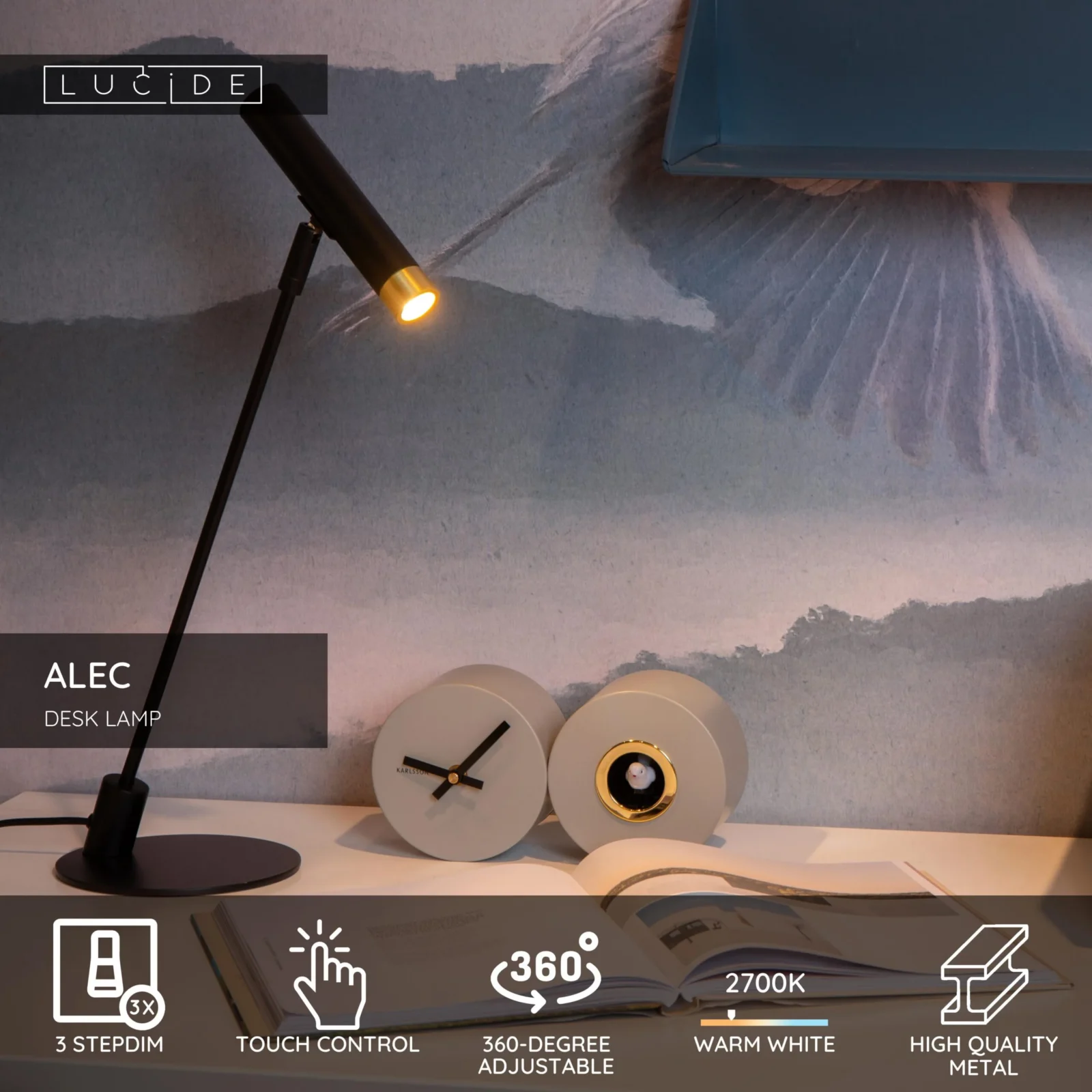 Lucide ALEC - Stolnu00e1 lampa - LED 3 StepDim - G9 - 1x3W 2700K - Zahrnutu00e9 vymeniteu013enu00e9 kru00fau017eky - u010dierna