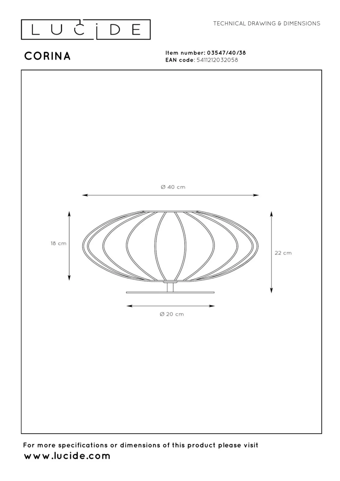 Lucide CORINA - Stolnu00e1 lampa - u00d8 40 cm - 1xE27 - Kru00e9movu00e1