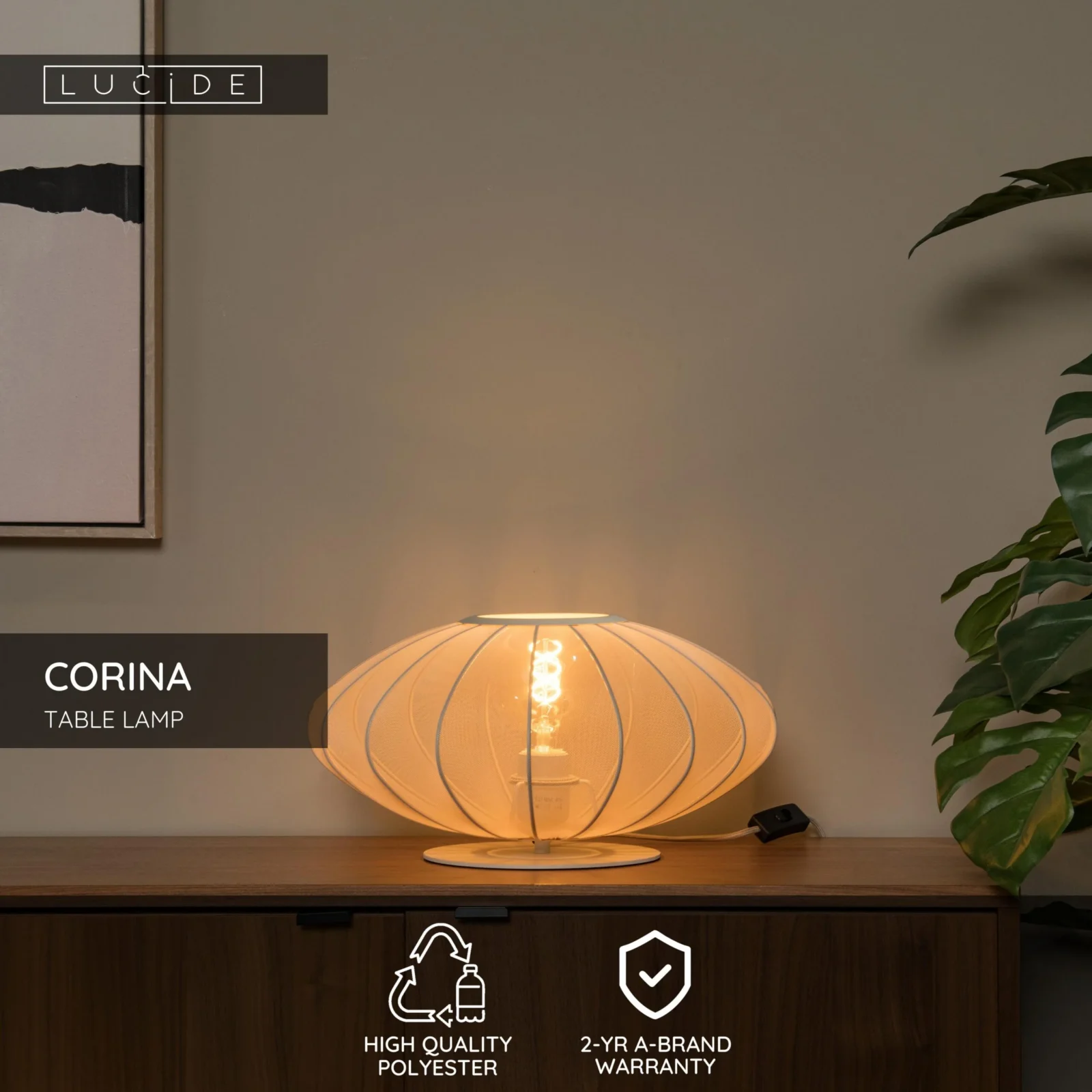 Lucide CORINA - Stolnu00e1 lampa - u00d8 40 cm - 1xE27 - Kru00e9movu00e1