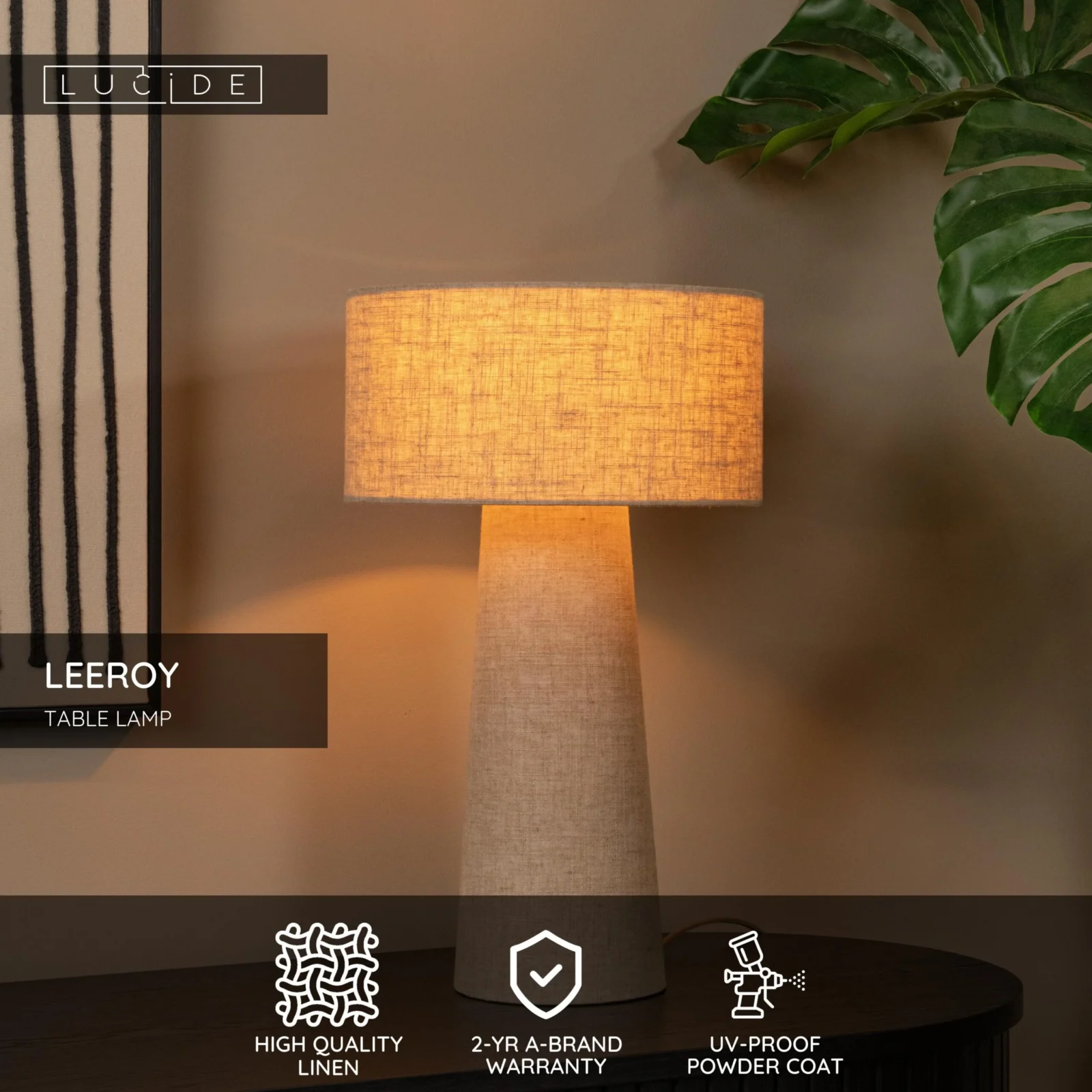 Lucide LEEROY - Stolnu00e1 lampa - u00d8 30 cm - 1xE27 - Taupe