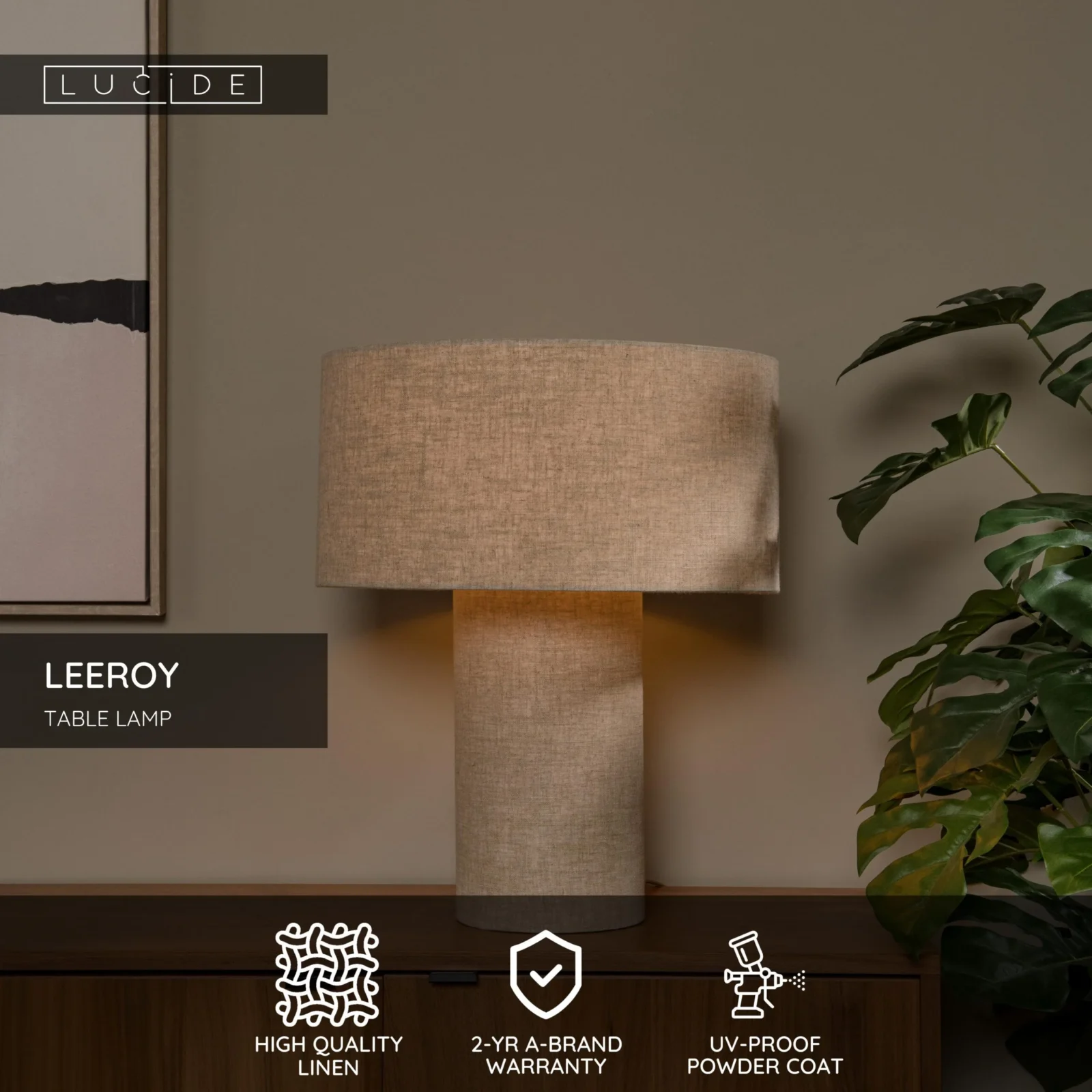 Lucide LEEROY - Stolnu00e1 lampa - 1xE27 - Taupe