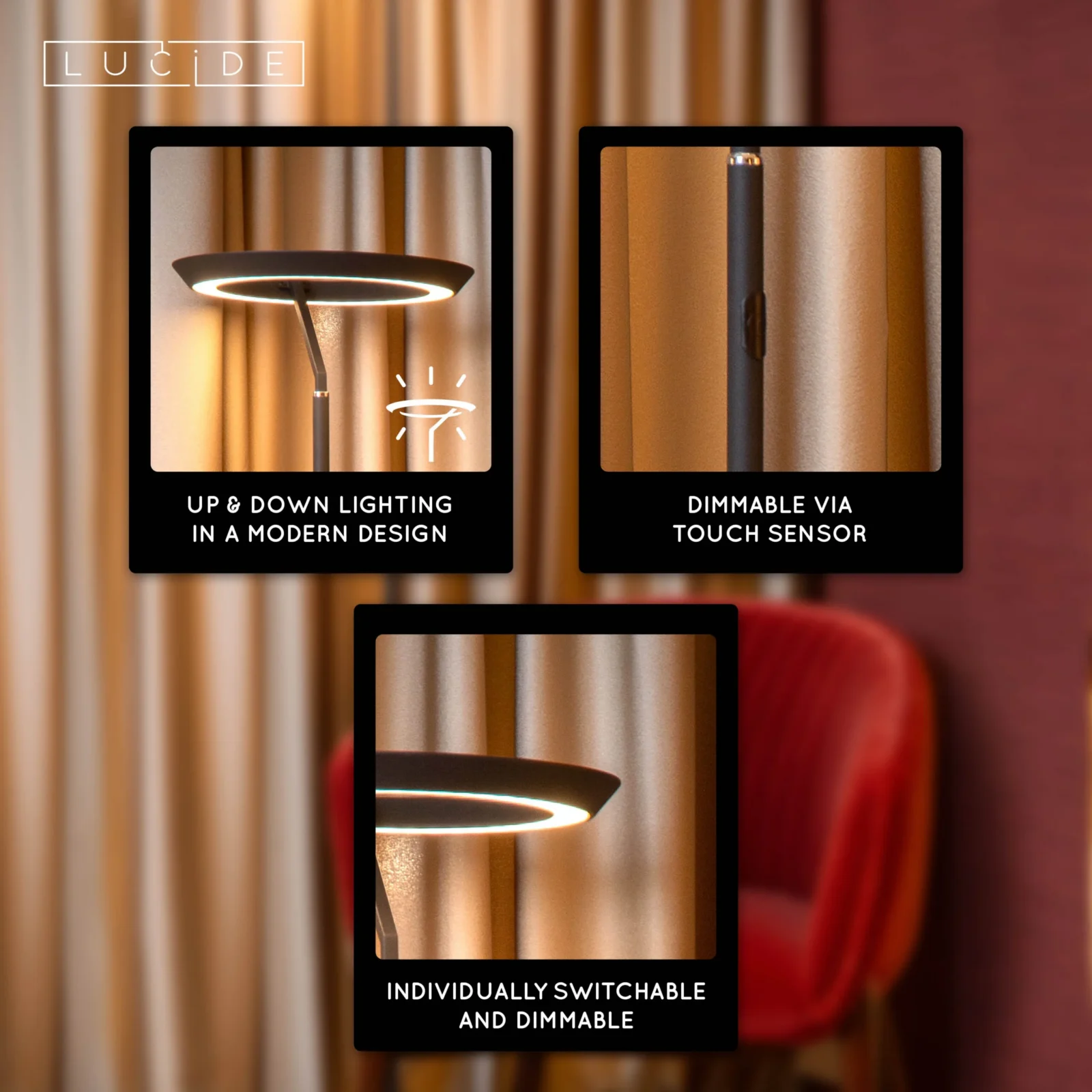 Lucide CELESTE - Stojaca lampa - u00d8 28 cm - LED tlmenu00e1 - 1x21W 2700K - u010dierna