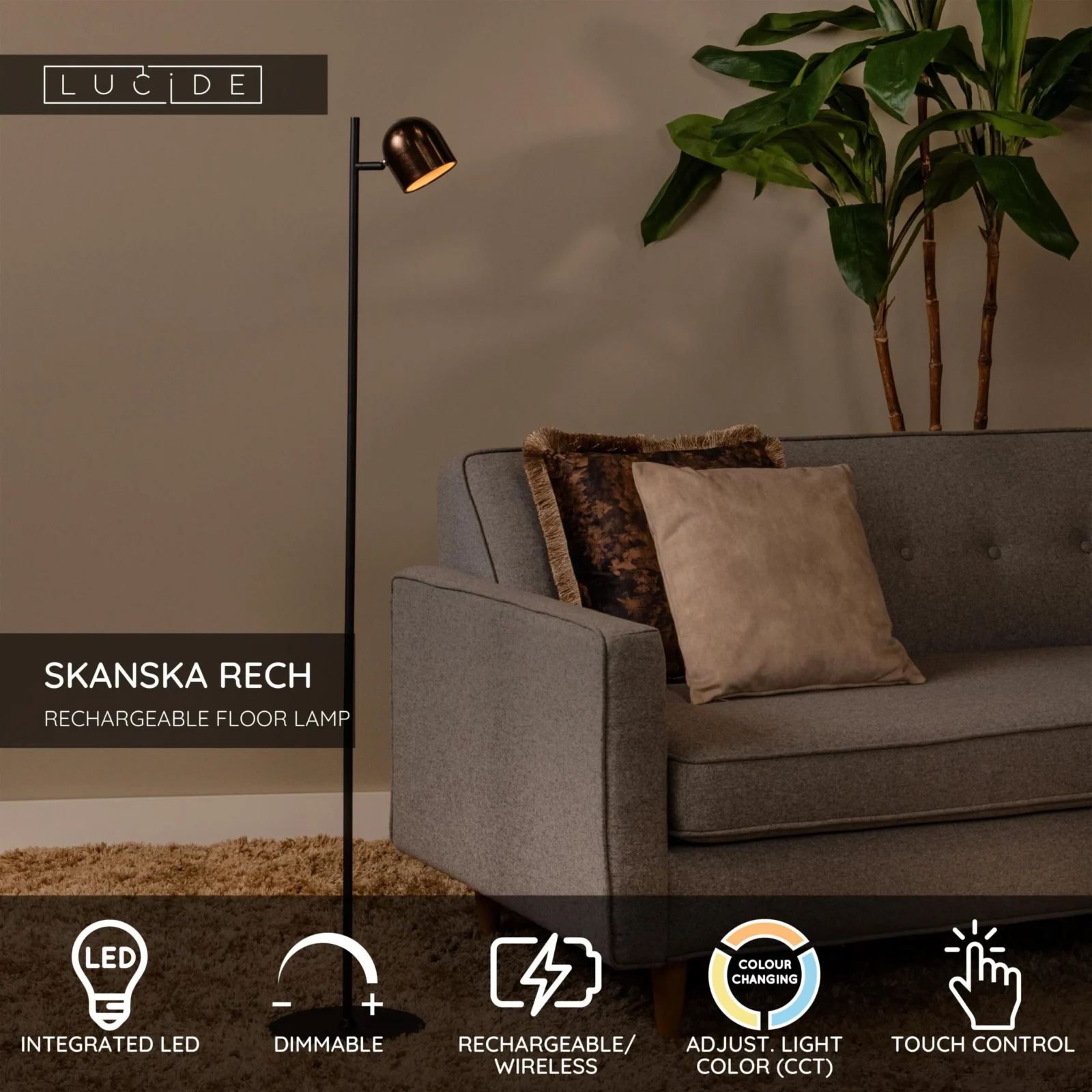 Lucide SKANSKA RECH - Nabu00edjateu013enu00e1 stojacia lampa vnu00fatornu00e1/vonkaju0161ia - batu00e9riovu00fd balu00edk - 23 cm - LED tlmenu00e1 - CCT - 1x3W 3000K/6000K - IP44 - ku00e1va