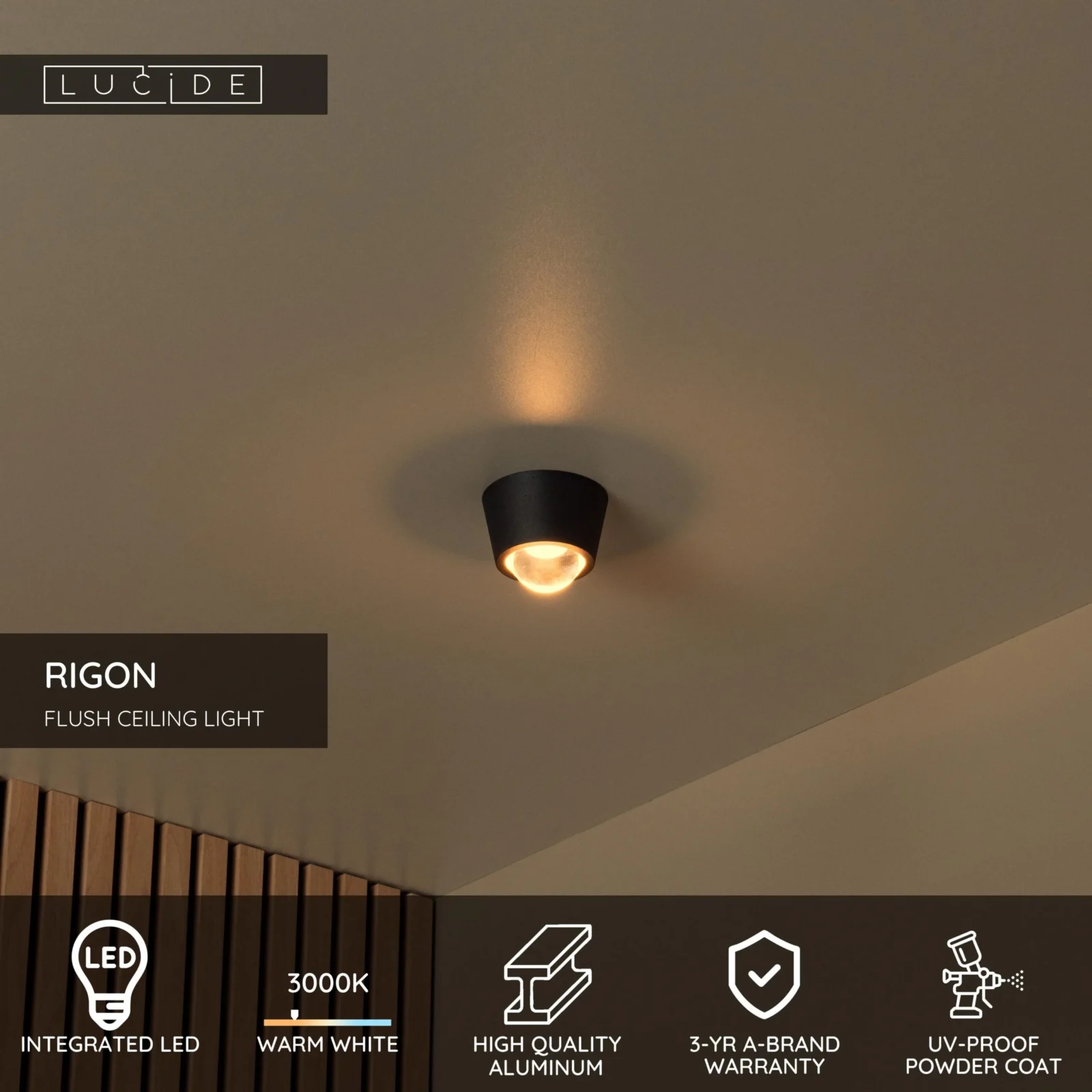 Lucide RIGON - Zapustenu00e9 stropnu00e9 svetlo - u00d8 9 cm - LED - 1x6W 3000K - u010dierna