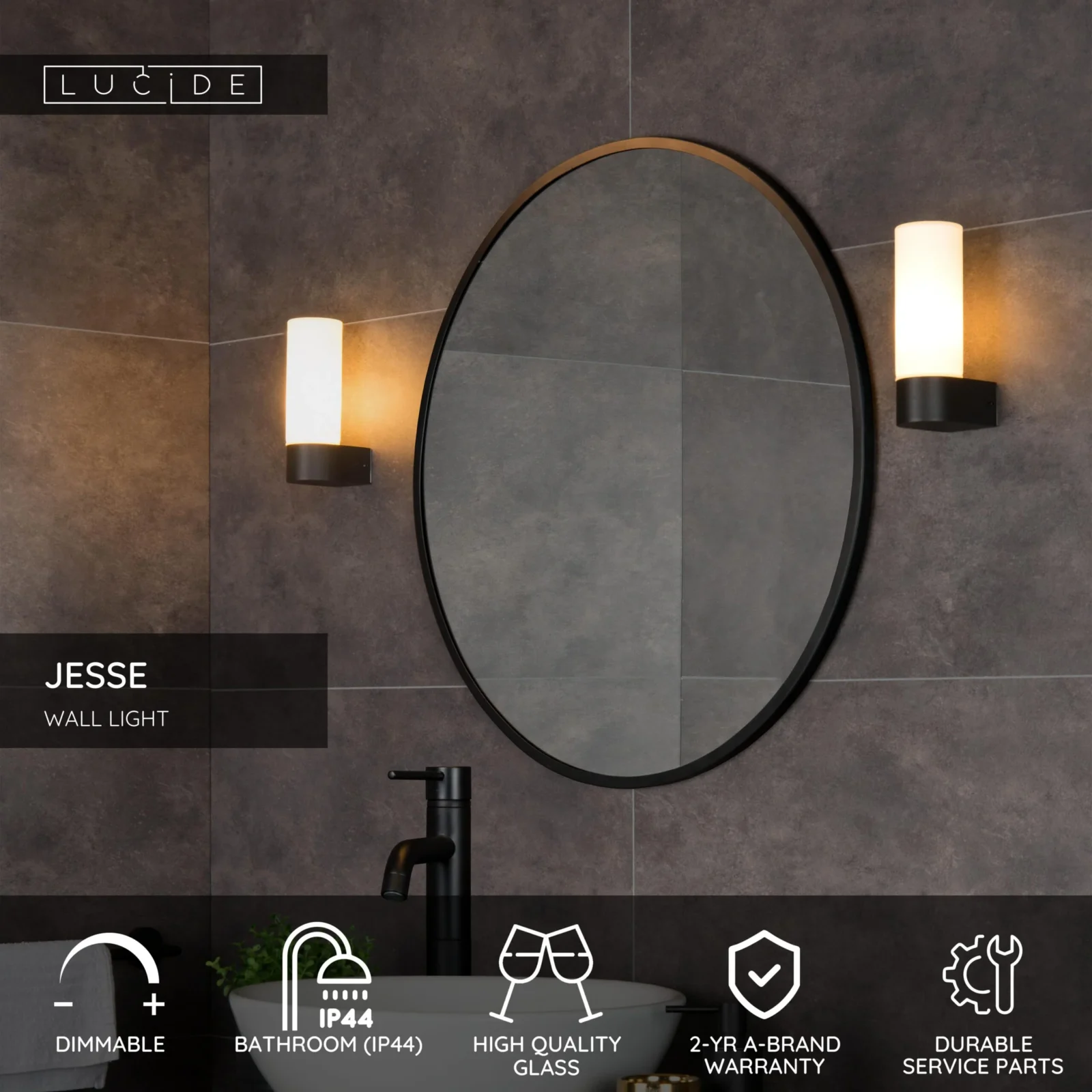 Lucide JESSE - Nu00e1stennu00e9 svetlo Ku00fapeu013eu0148a - 1xG9 - IP44 - u010cierna