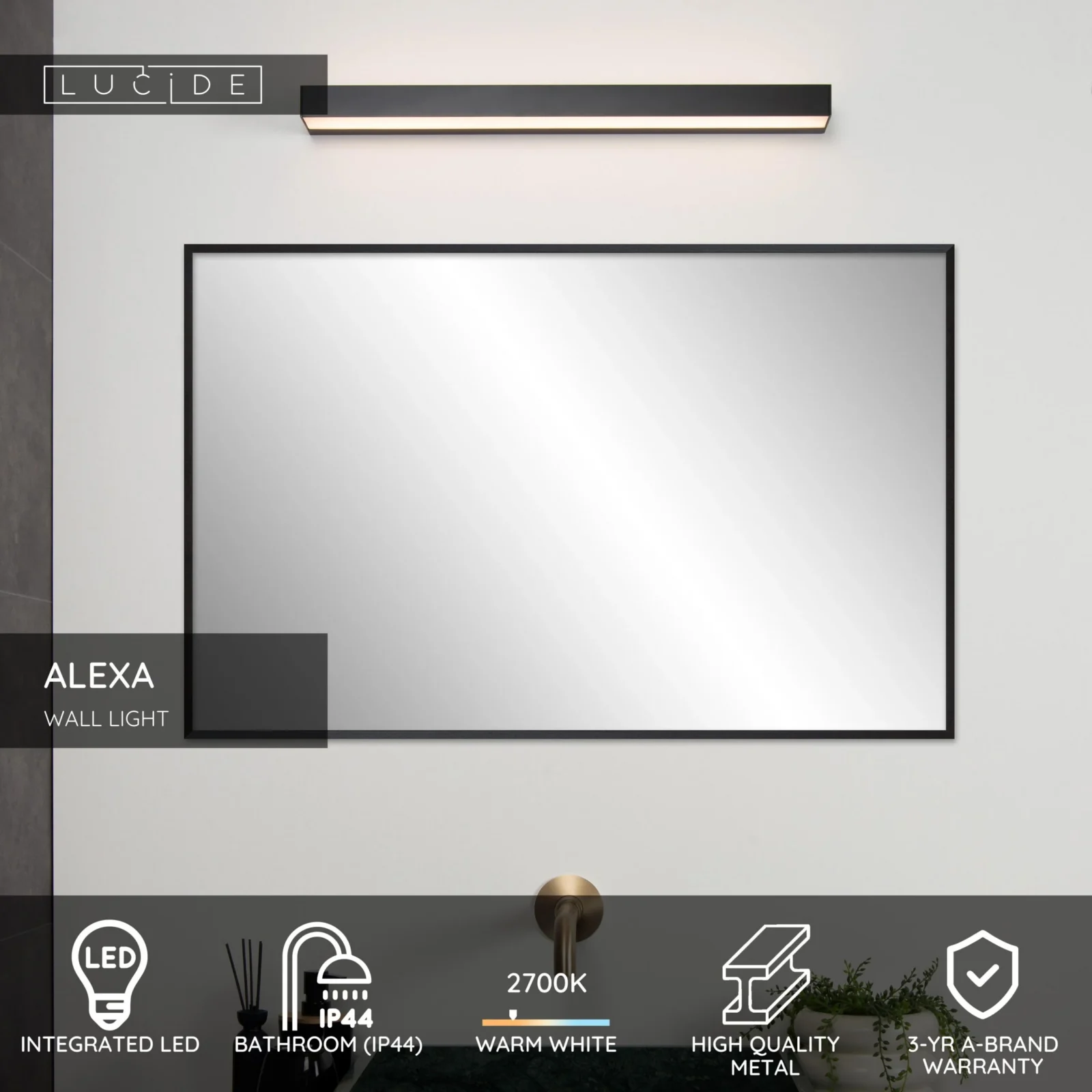 Lucide ALEXA - Nu00e1stennu00e9 svetlo Ku00fapeu013eu0148a - LED - 1x8W 2700K - IP44 - u010cierna