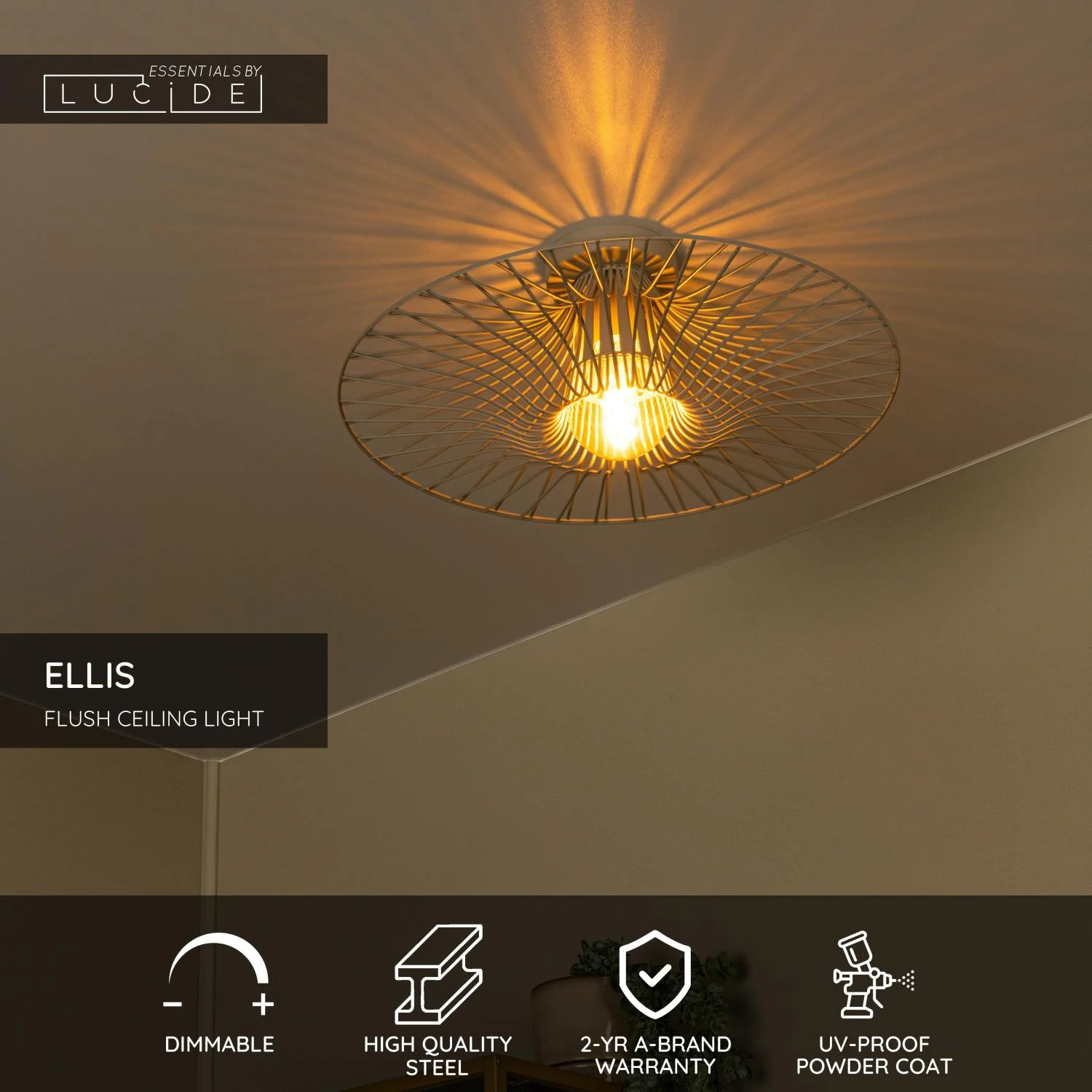 Lucide ELLIS - Zapustenu00e9 stropnu00e9 svetlo - u00d8 50 cm - 1xE27 - Taupe - Essential