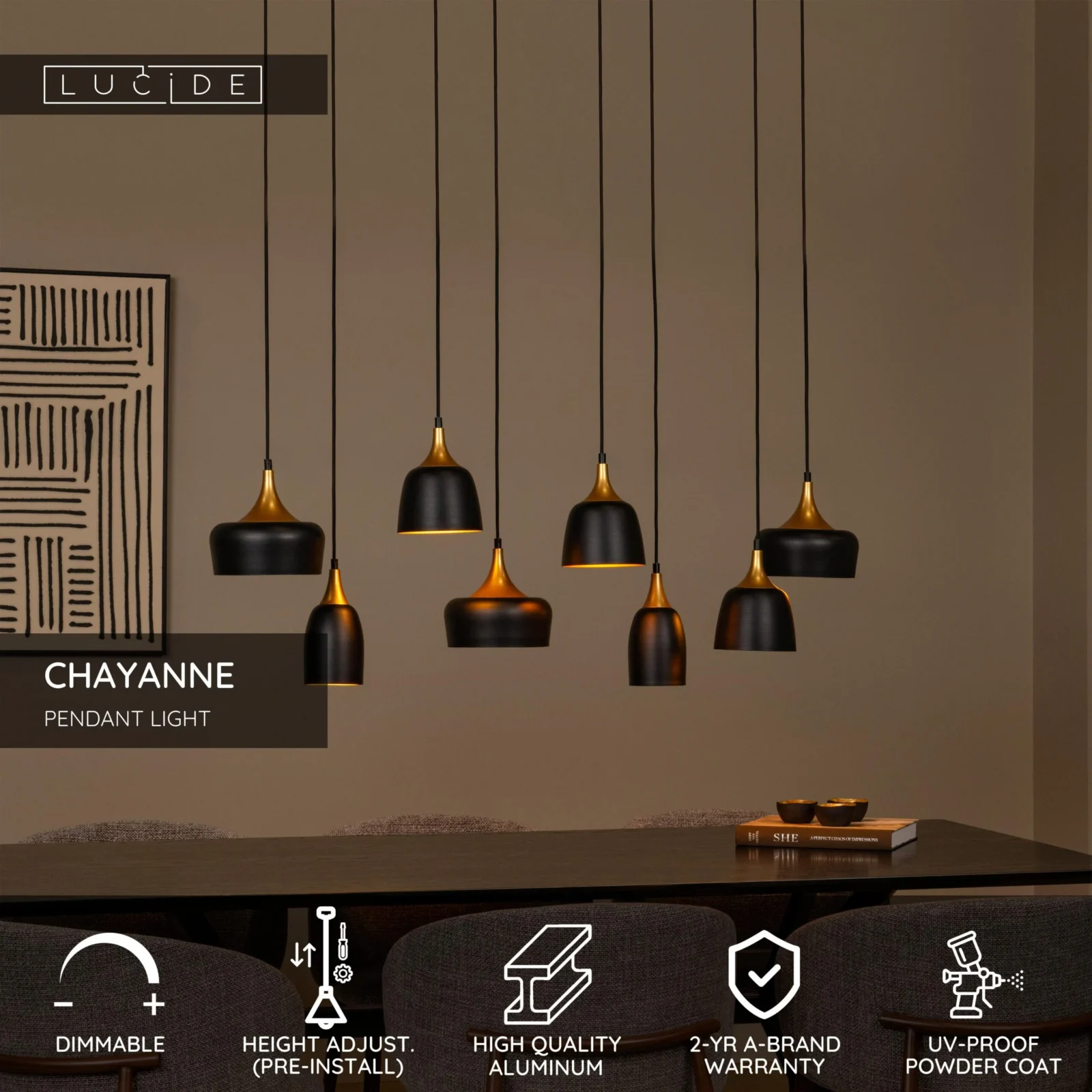 Lucide CHAYANNE - Zu00e1vesnu00e9 svetlo - 8xE14 - u010cierne