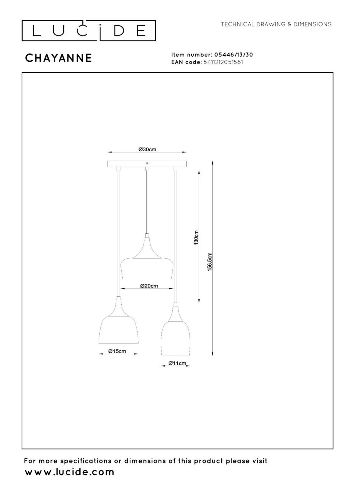 Lucide CHAYANNE - Zu00e1vesnu00e9 svetlo - u00d8 30 cm - 3xE14 - u010dierne