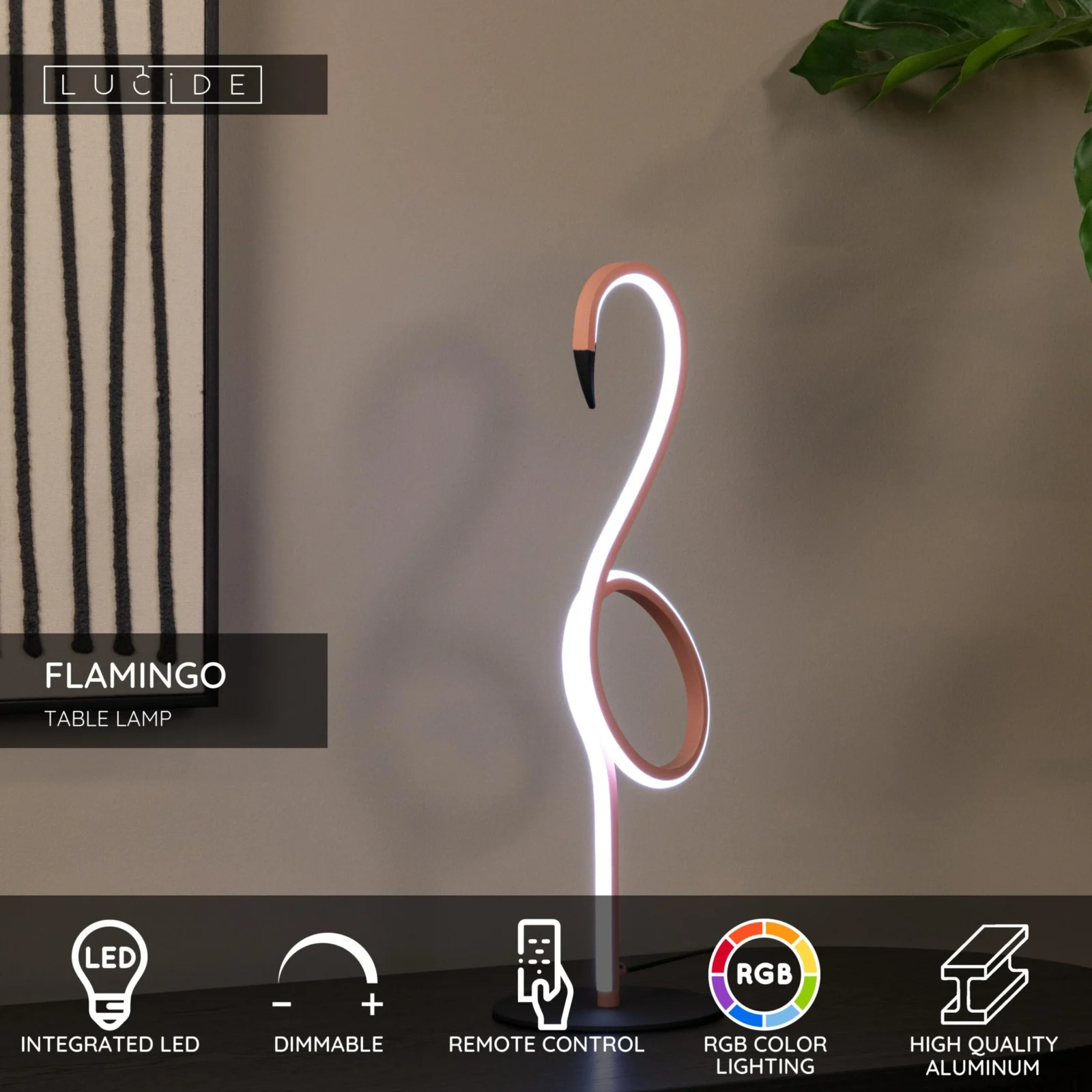 Lucide FLAMINGO - Stolnu00e1 lampa - LED tlmenu00fd. - Rgb - Ruu017eovu00e1
