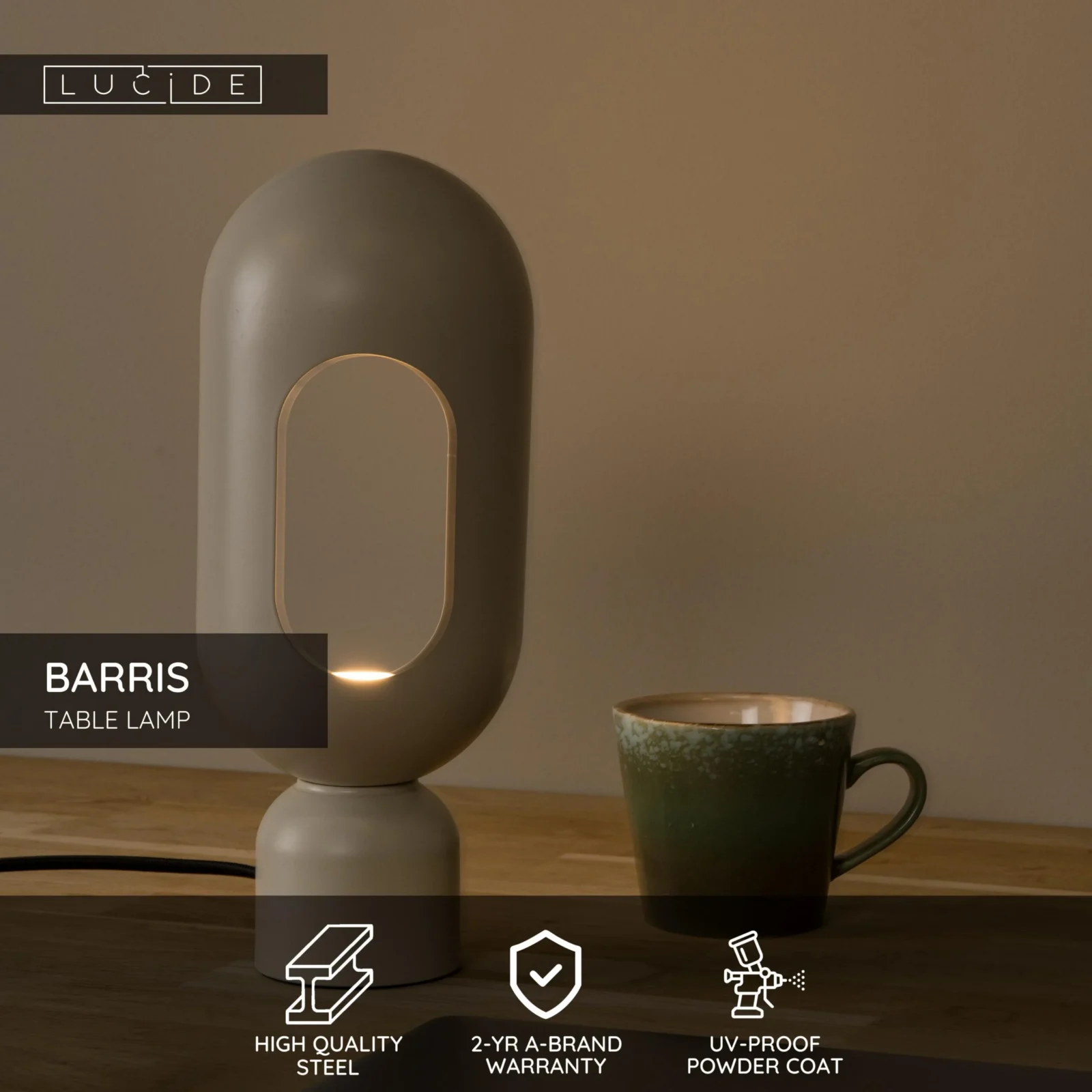 Lucide BARRIS - Stolnu00e1 lampa - 1xE27 - Taupe