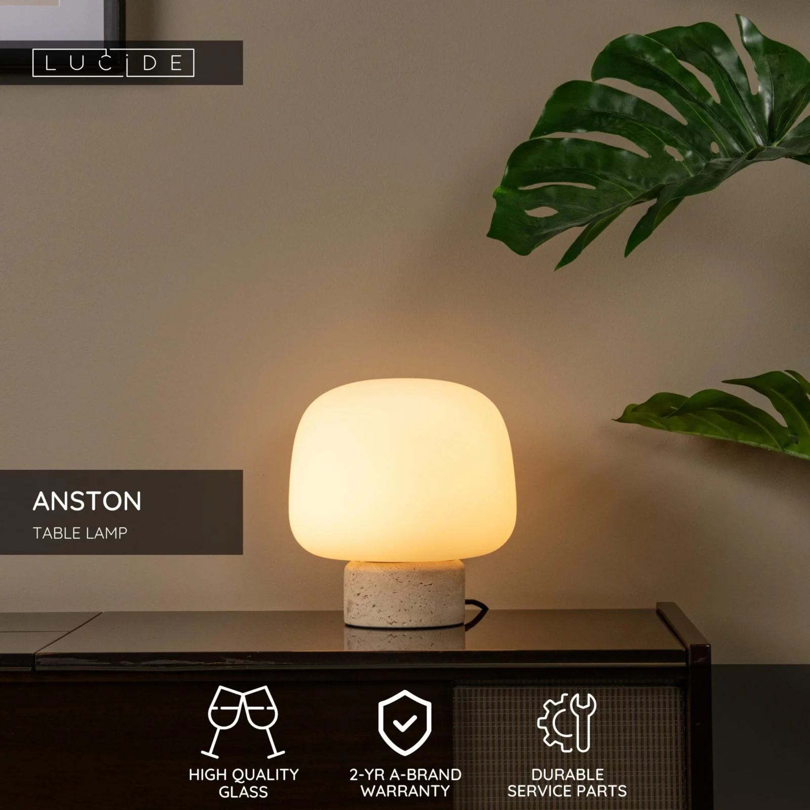 Lucide ANSTON - Stolnu00e1 lampa - 1xE14 - Opu00e1l
