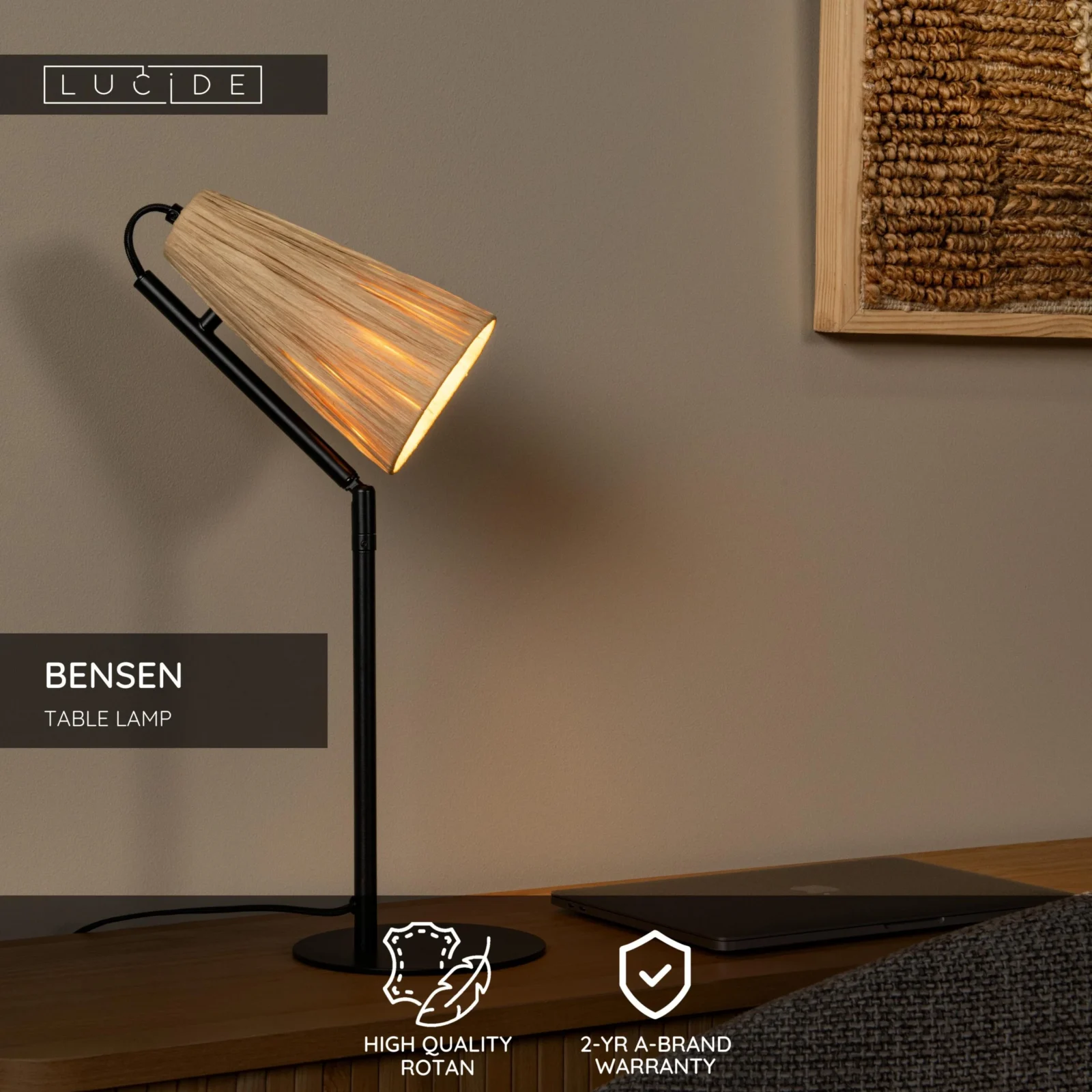 Lucide BENSEN - Stolnu00e1 lampa - 1xE14 - Prirodzenu00e1