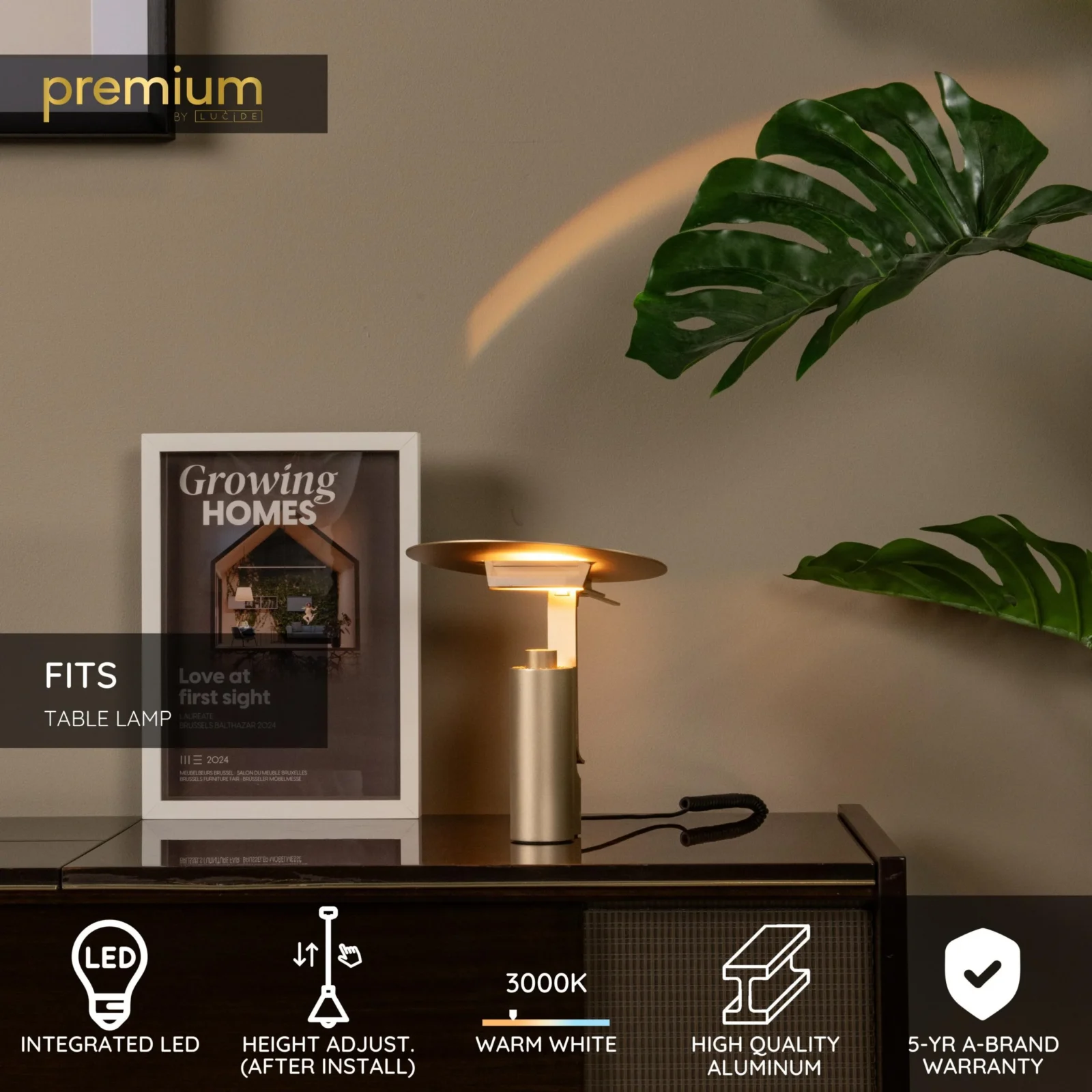 Lucide FITS - Stolnu00e1 lampa - u00d8 20 cm - LED - 1x7W 3000K - Matt Gold / Brass | Pru00e9miovu00e9