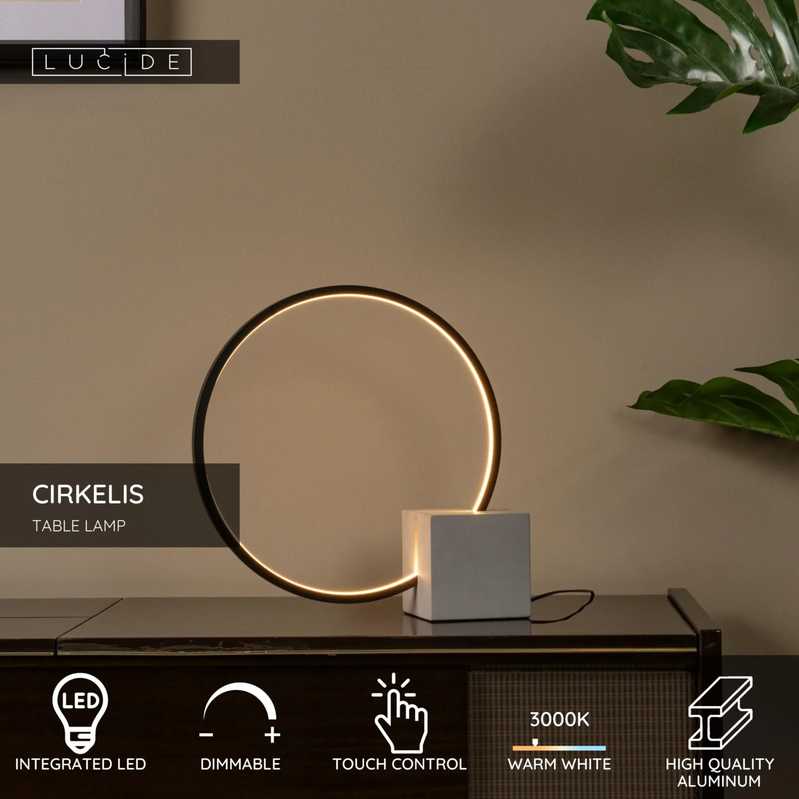 Lucide CIRKELIS - Stolnu00e1 lampa - u00d8 32 cm - LED tlmenu00e1 - 1x6W 3000K - u010dierna