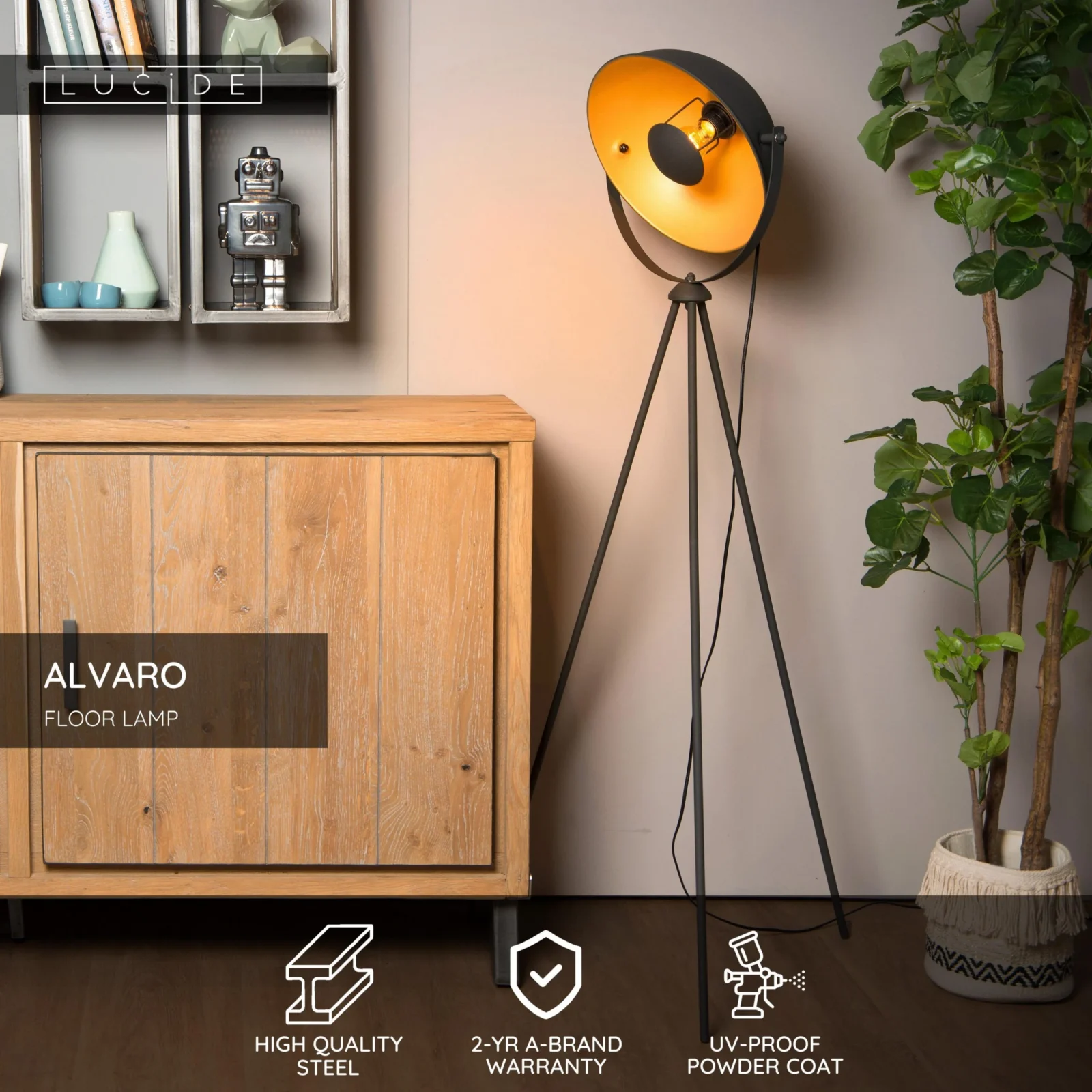 Lucide ALVARO - Stojaca lampa - 1xE27 - u010dierna