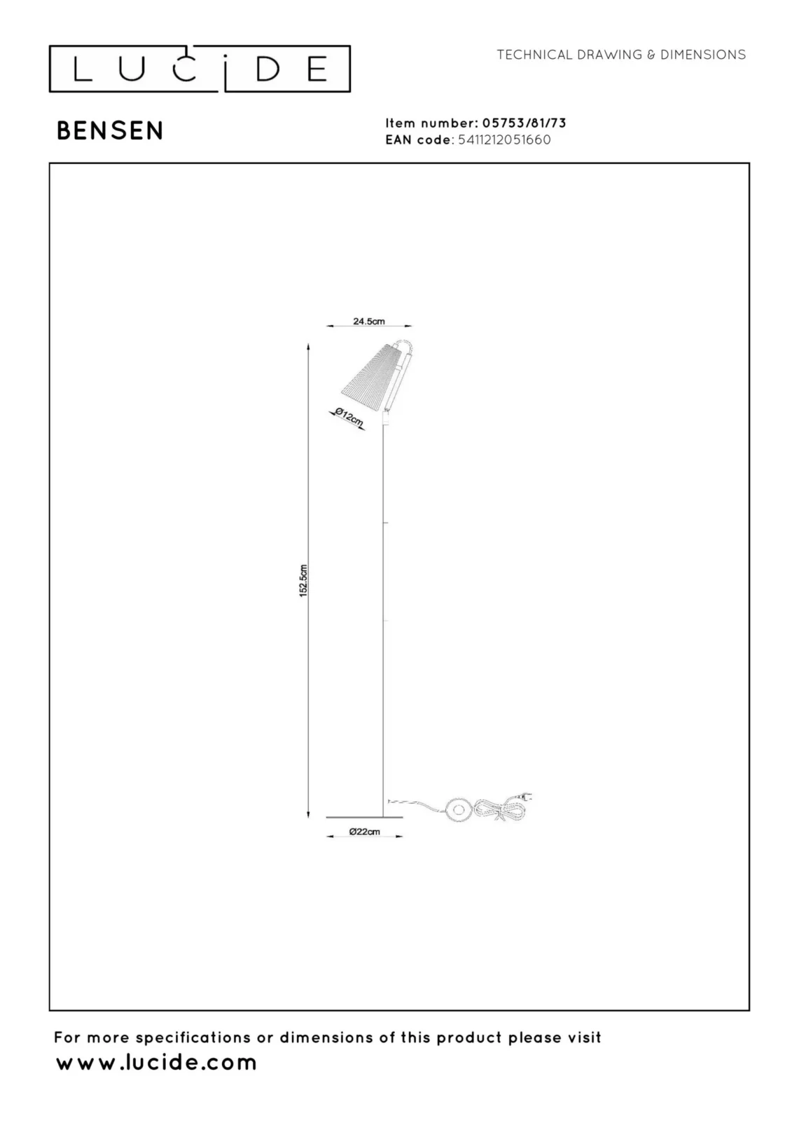 Lucide BENSEN - Stojacia lampa - 1xE14 - Prirodzenu00e1