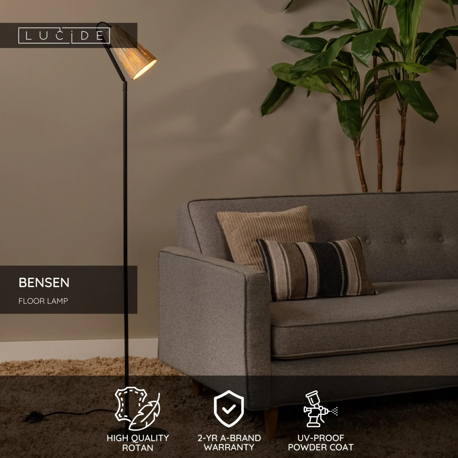 Lucide BENSEN - Stojacia lampa - 1xE14 - Prirodzenu00e1