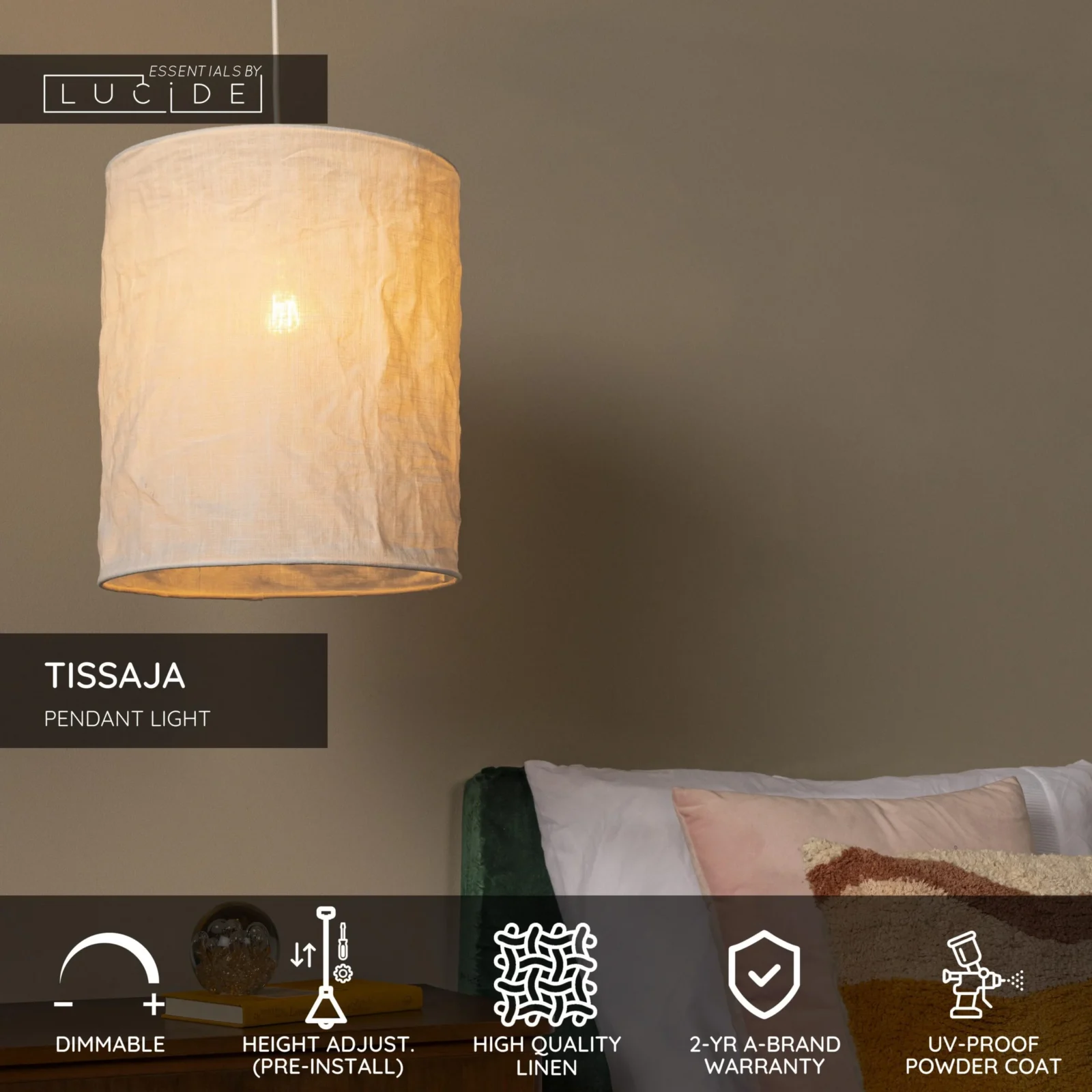 Lucide TISSAJA - zu00e1vesnu00e9 svetlo - u00d8 30 cm - 1xE27 - biela | Essential