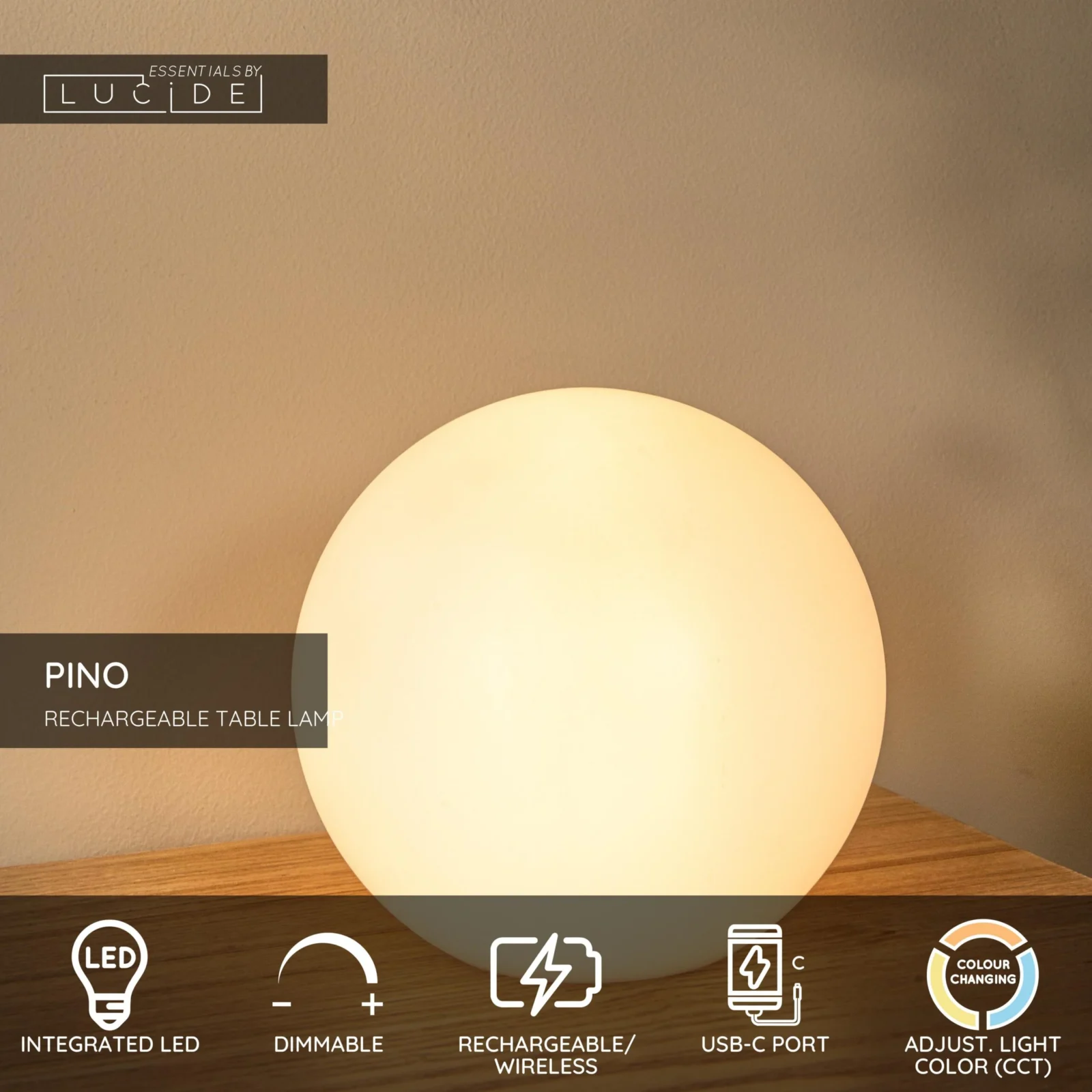 Lucide PINO - Nabu00edjateu013enu00e1 stolnu00e1 lampa do interiu00e9ru/exteriu00e9ru - batu00e9riovu00fd balu00edk - LED tlmenu00fd. - CCT - 1x1,5W 2700K/6500K - IP65 - Rgb - biela | Essential