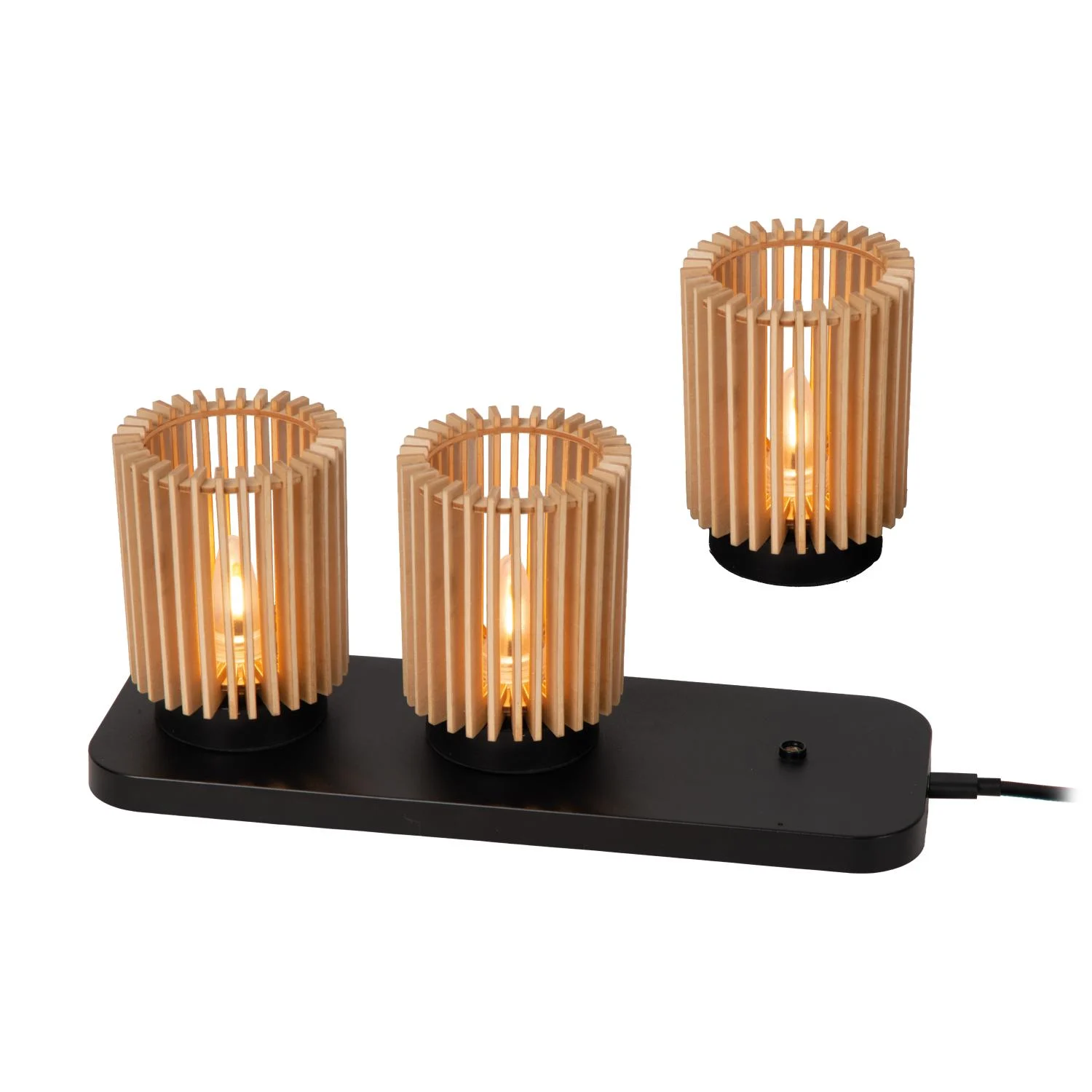 Lucide KIM - Nabu00edjateu013enu00e1 stolnu00e1 lampa - Batu00e9riovu00fd modul - u00d8 8 cm- LED 3 StepDim - Vzhu013ead svetlu00e9ho dreva - Sada 3 - Essential