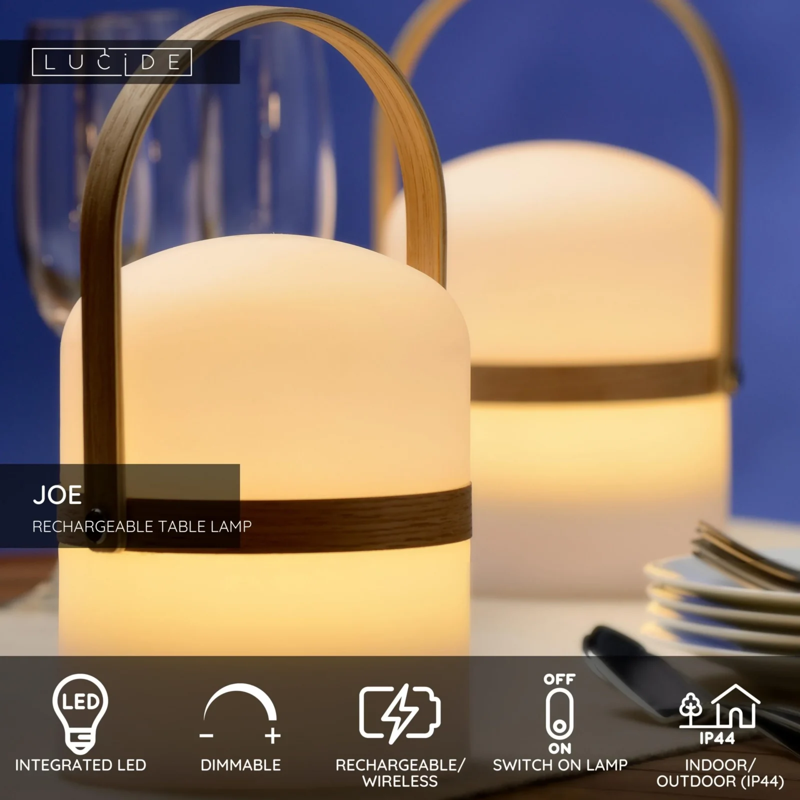 Lucide JOE - Nabu00edjateu013enu00e1 stolnu00e1 lampa vnu00fatornu00e1/vonkaju0161ia - batu00e9riovu00fd balu00edk - u00d8 14,5 cm - LED tlmenu00e1 - 1x3W 3000K - IP44 - biela