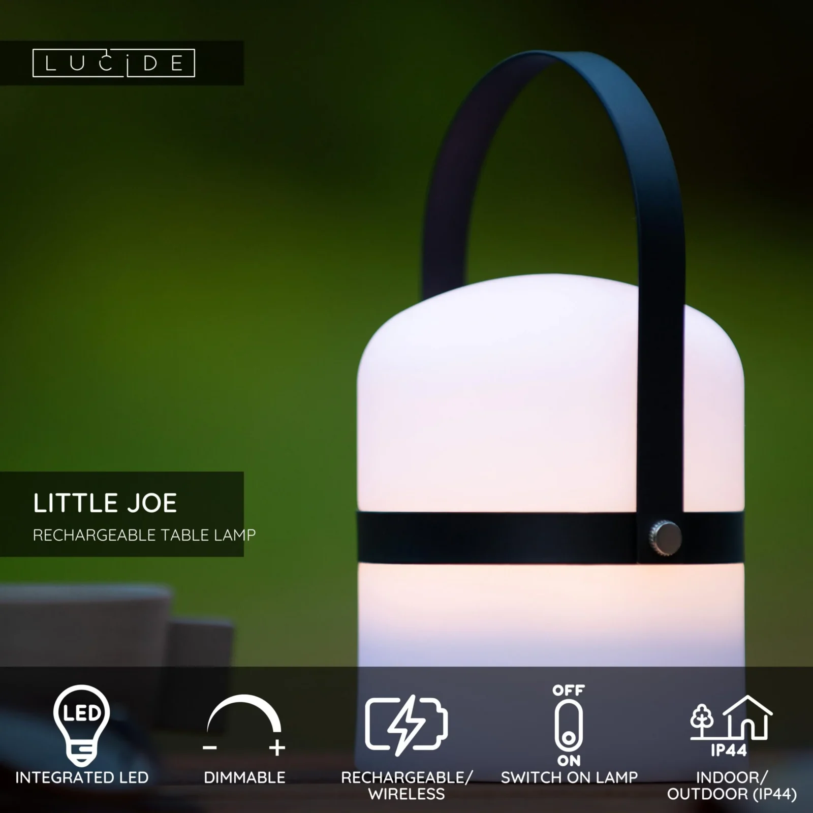Lucide LITTLE JOE - Nabu00edjateu013enu00e1 stolnu00e1 lampa do interiu00e9ru/exteriu00e9ru - Batu00e9riovu00fd balu00edk - u00d8 10 cm - LED stmenu00fd - 1x0,3W 3000K - IP44 - u010dierna