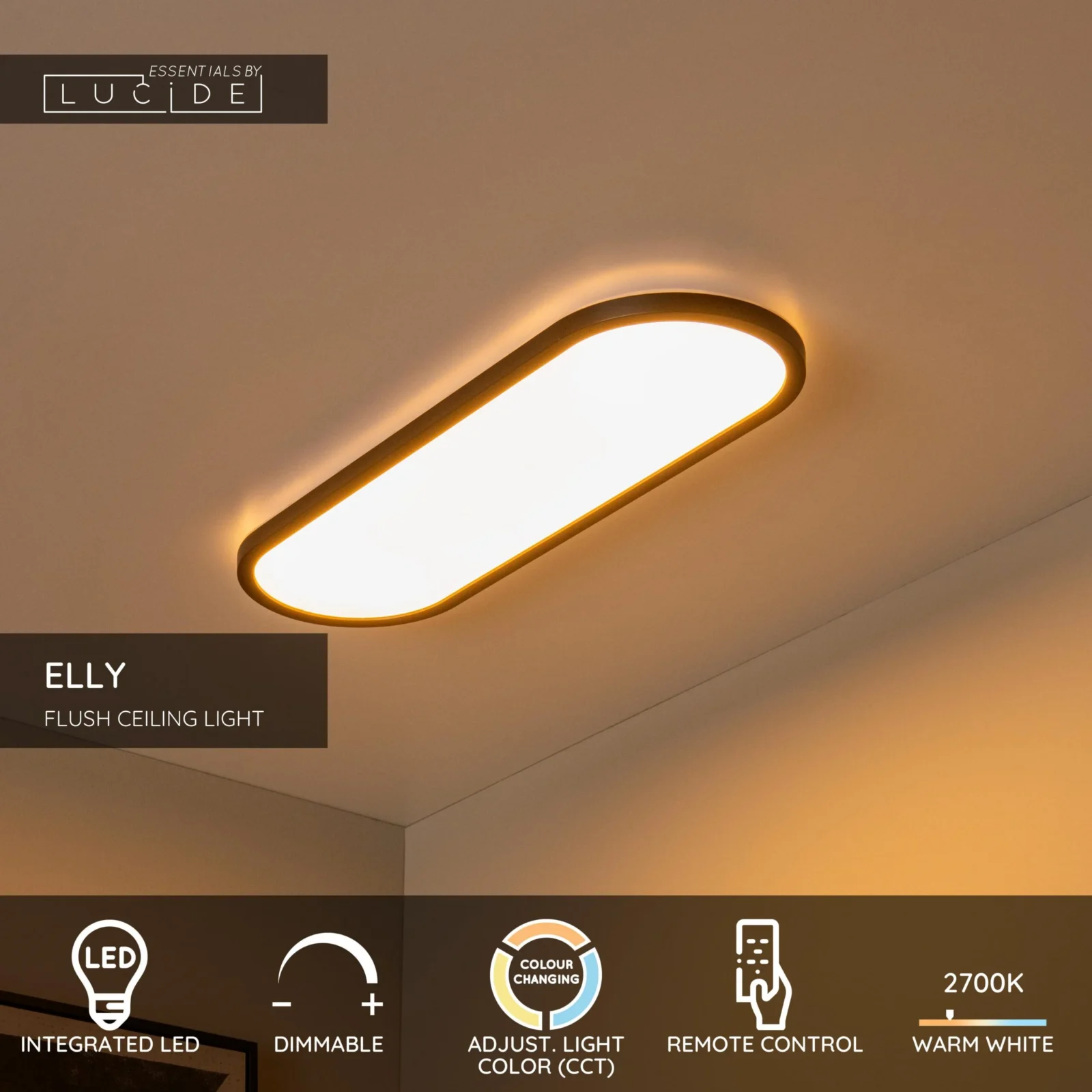 Lucide ELLY - Zapustenu00e9 stropnu00e9 svetlo - LED tlmenu00e9. - CCT - 1x24W 2700K/4000K - Opu00e1l | Essential