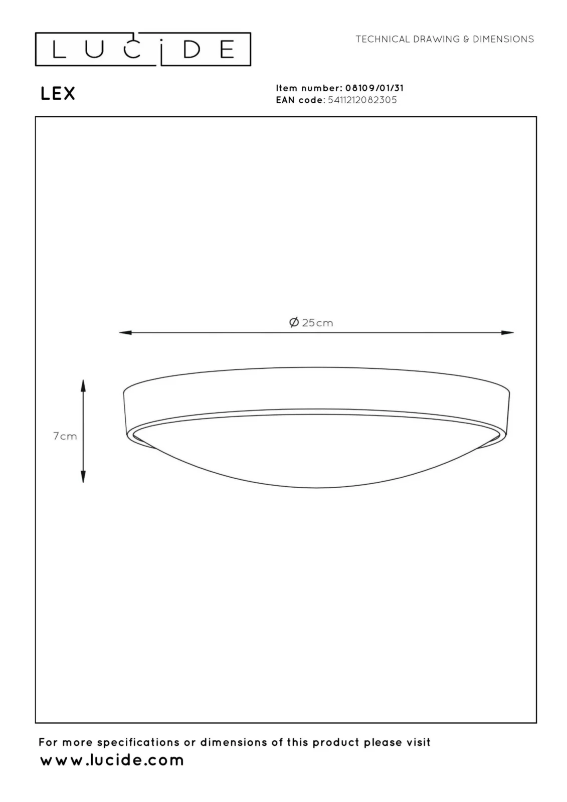Lucide LEX - Zapustenu00e9 stropnu00e9 svetlo - u00d8 25 cm - 1xE27 - biela