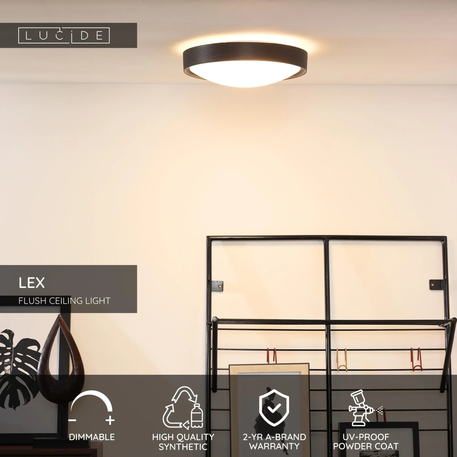 Lucide LEX - Zapustenu00e9 stropnu00e9 svetlo - u00d8 33 cm - 2xE27 - u010dierne