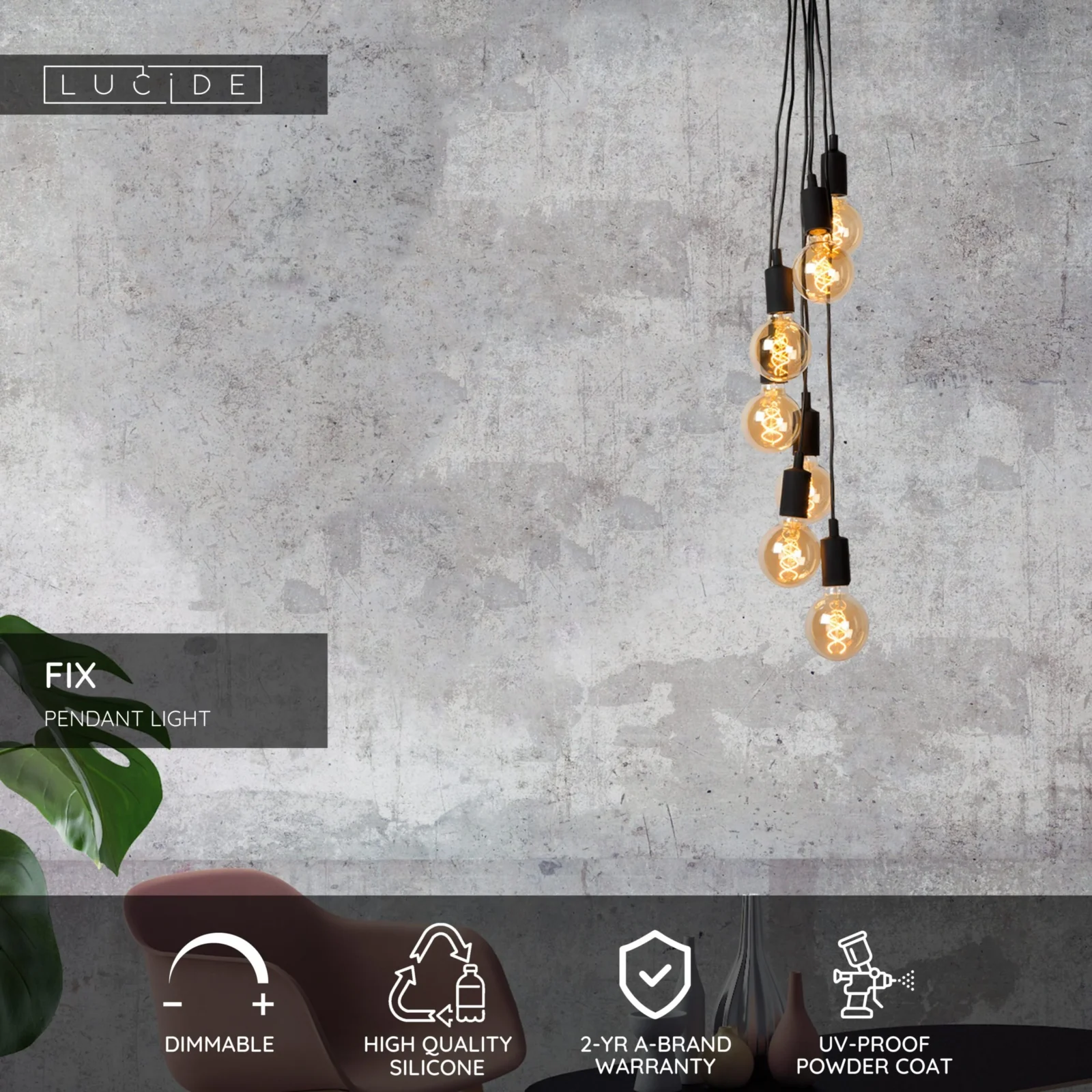Lucide FIX - zu00e1vesnu00e9 svetlo - 7xE27 - u010dierne