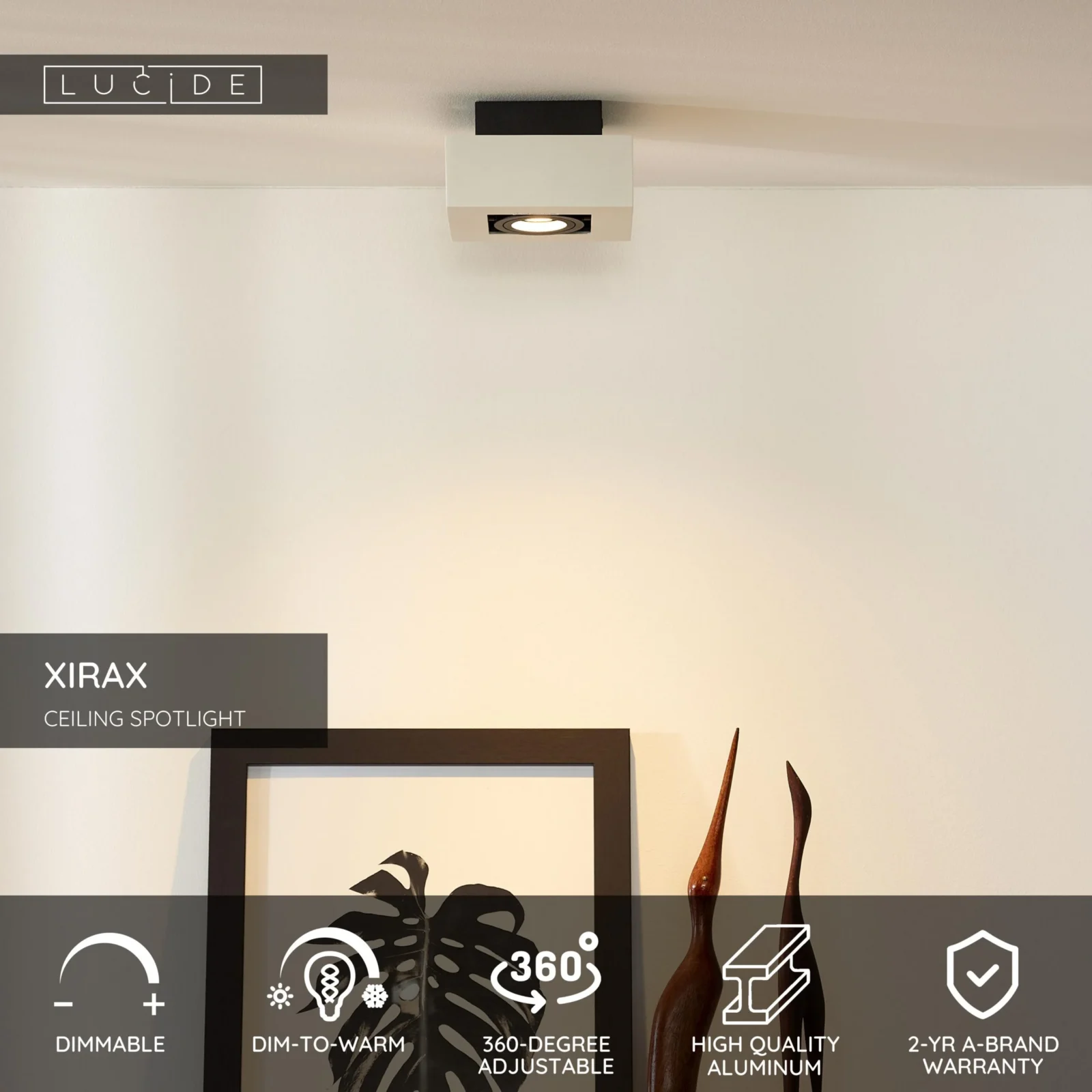 Lucide XIRAX - Stropnu00e9 reflektory - LED Tlmenu00e9 po teplu00e9 - GU10 - 1x5W 2200K/3000K - biela