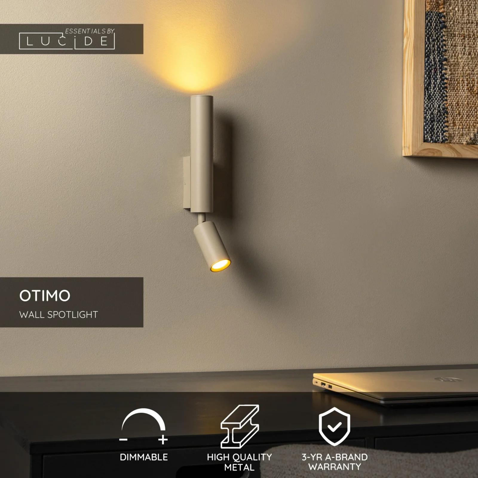Lucide OTIMO - Nu00e1stennu00e9 reflektor / Nu00e1stennu00e9 svetlo - 2xGU10 - Taupe | Essential