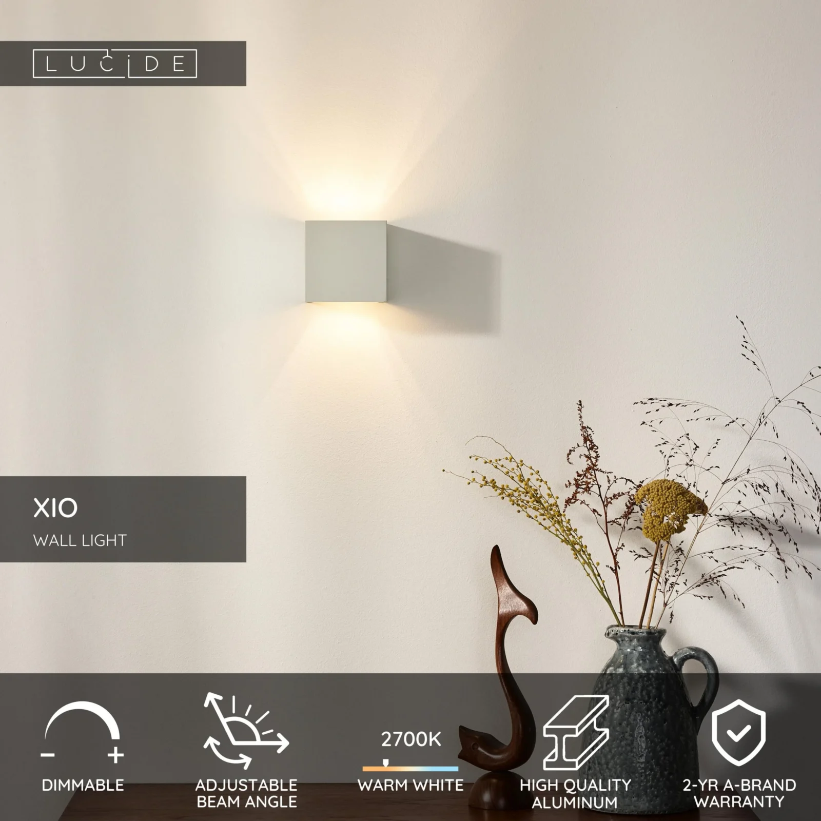 Lucide XIO - Nu00e1stennu00e9 svetlo - LED tlmenu00e9 - G9 - 1x4W 2700K - nastaviteu013enu00fd uhol lu00fau010da - biela