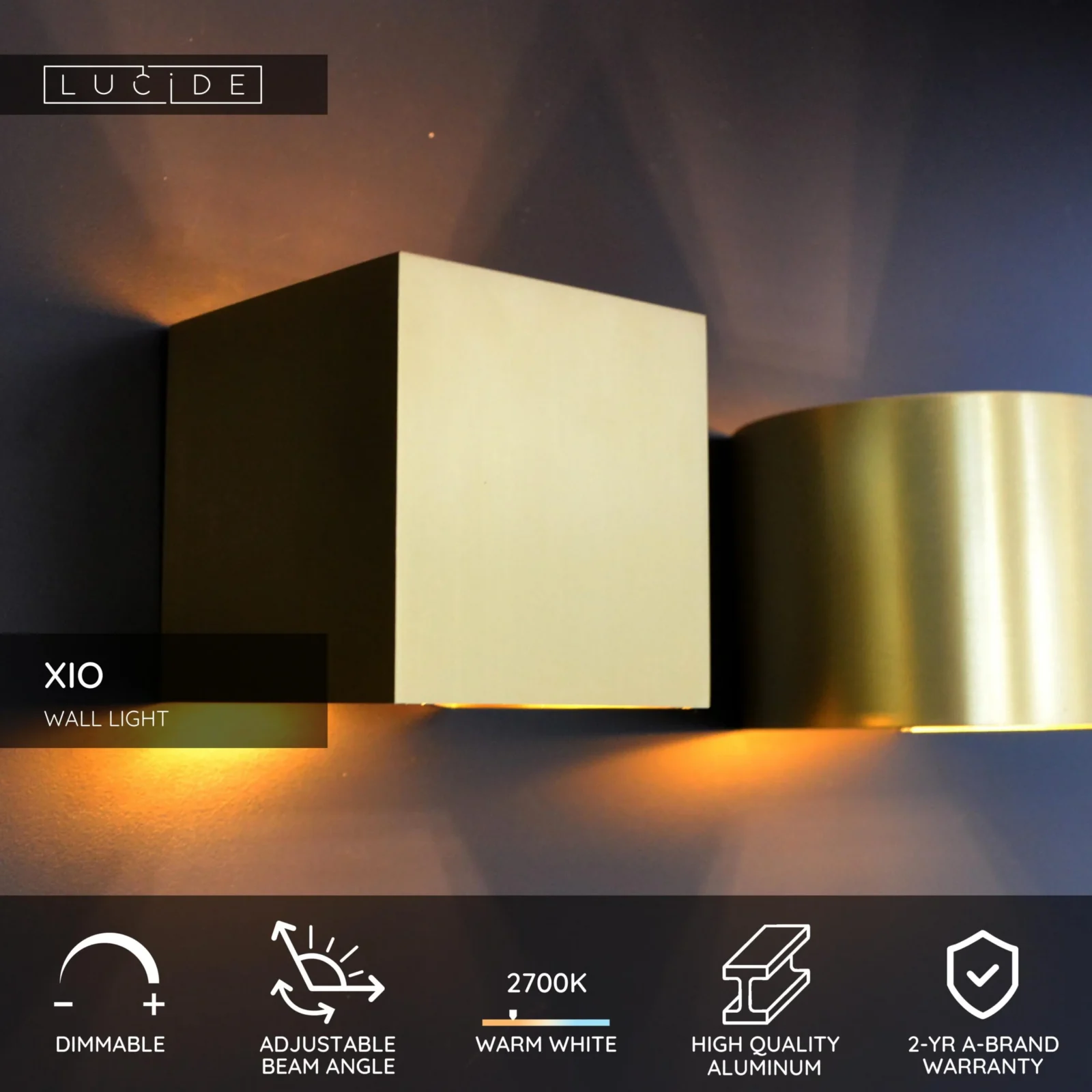 Lucide XIO - Nu00e1stennu00e9 svetlo - LED tlmenu00e9. - G9 - 1x3,5W 2700K - nastaviteu013enu00fd uhol lu00fau010da - Matt Gold / Brass