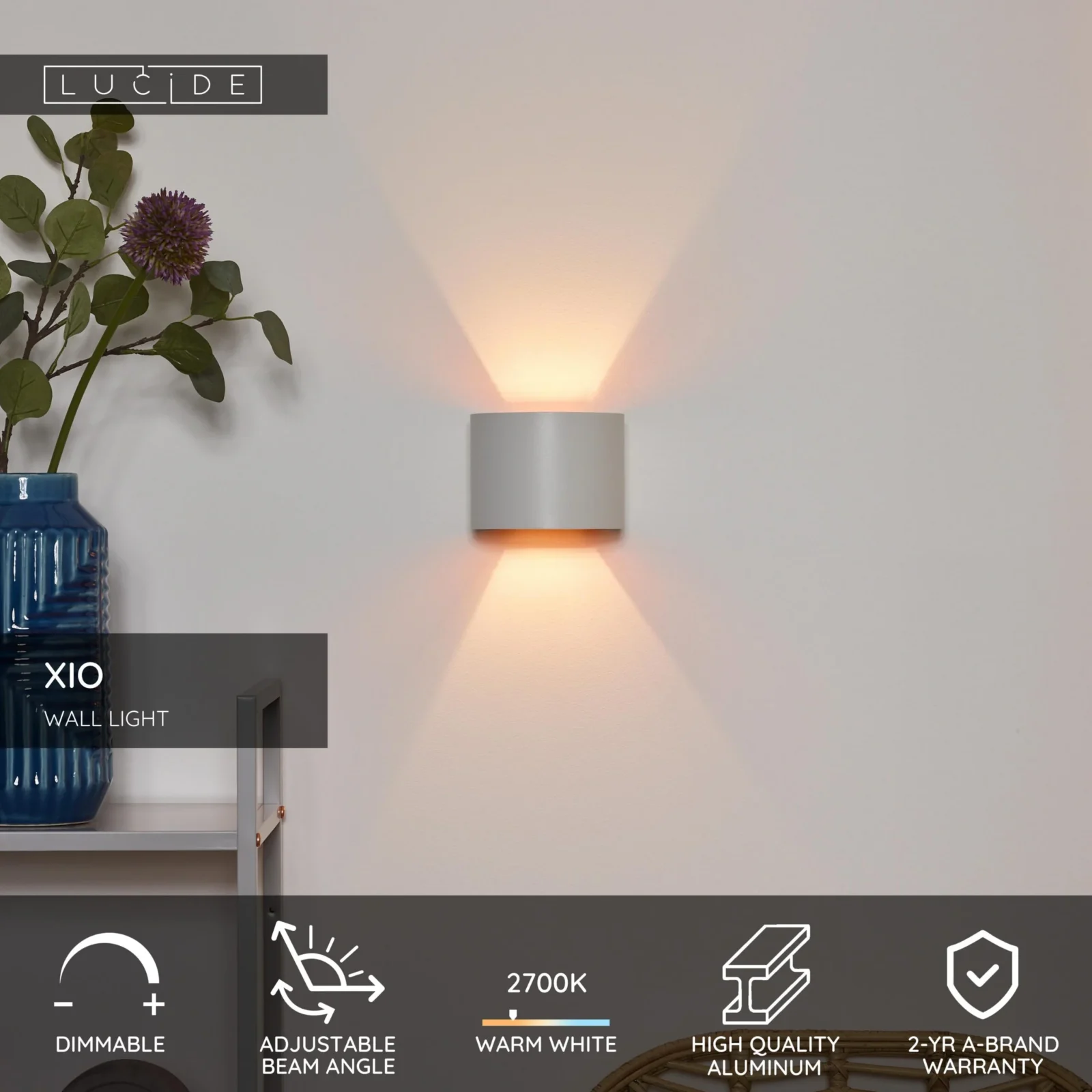 Lucide XIO - Nu00e1stennu00e9 svetlo - LED tlmenu00e9 - G9 - 1x3,5W 2700K - nastaviteu013enu00fd uhol lu00fau010da - biela