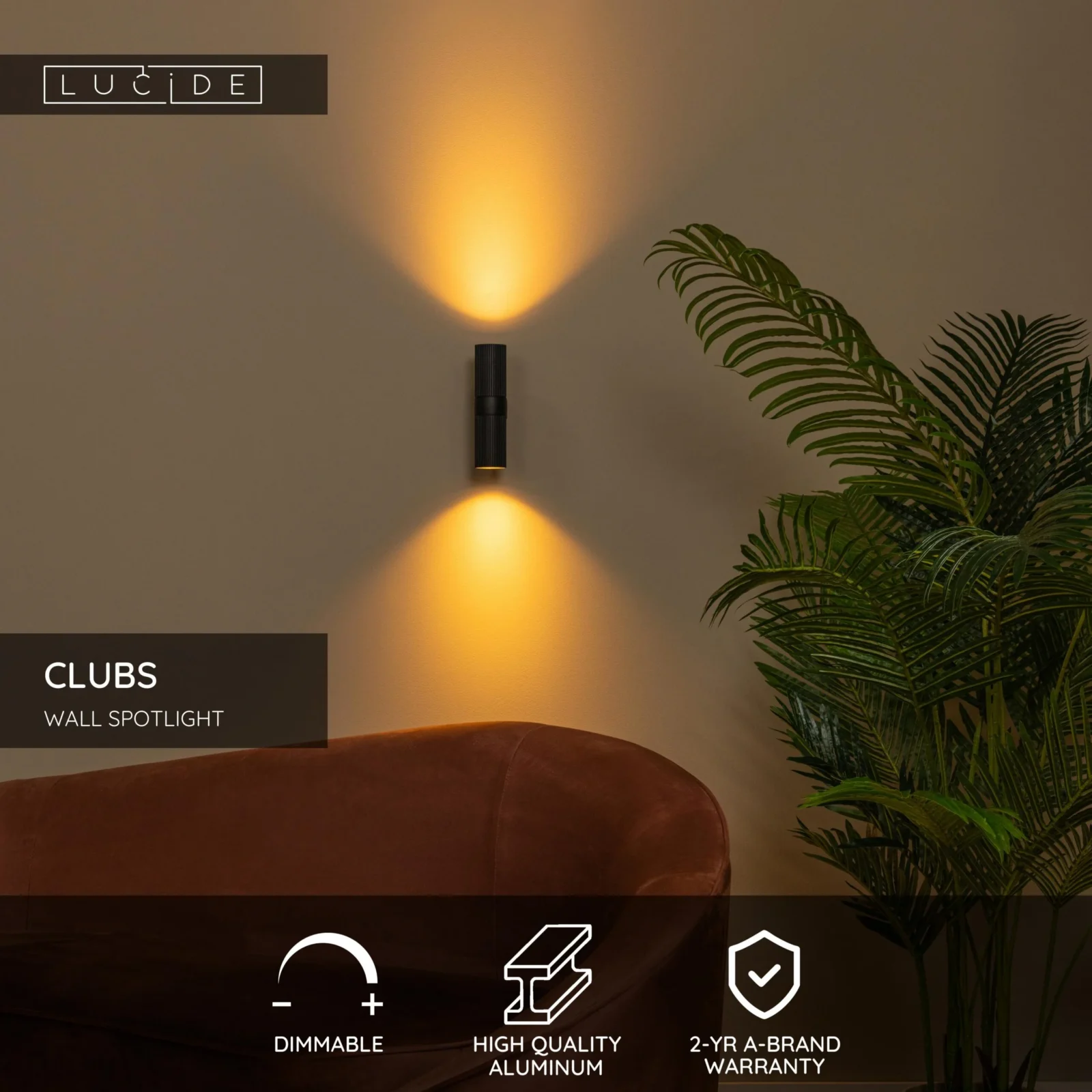 Lucide CLUBS - Nu00e1stennu00e9 reflektory / Nu00e1stennu00e9 svetlo - 2xGU10 - u010cierne