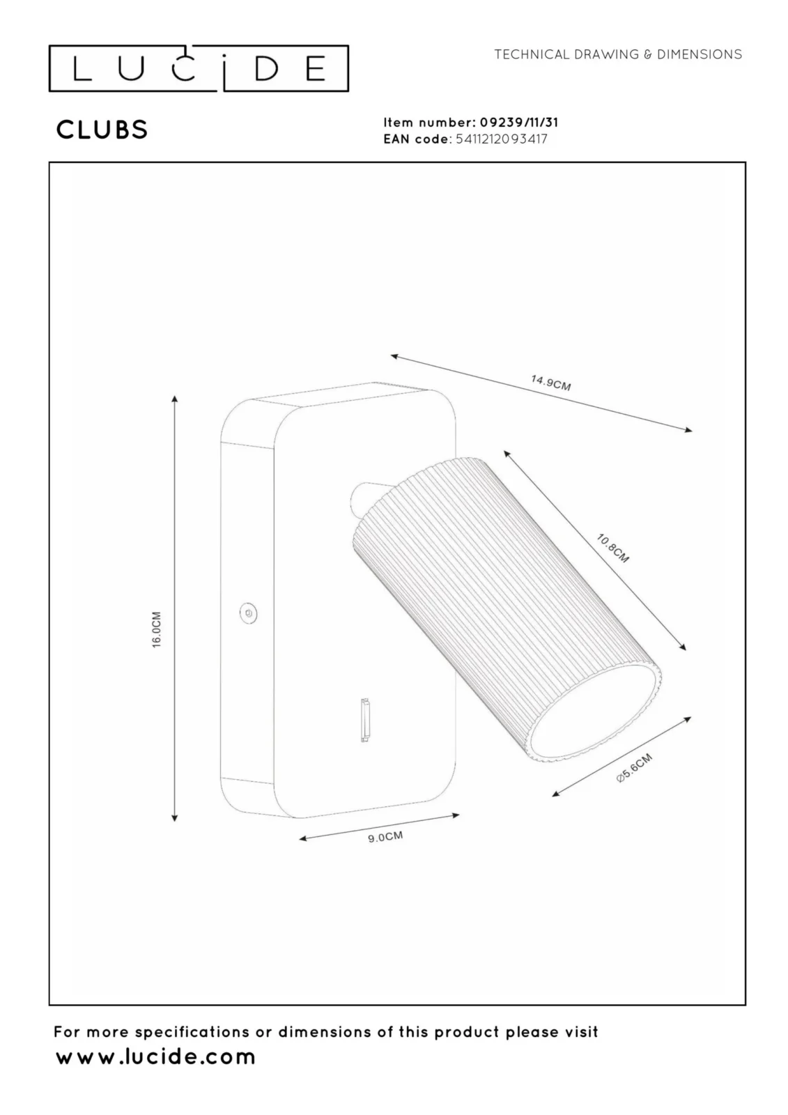 Lucide CLUBS - Lampa pri posteli / nu00e1stennu00e9 svetlo - 1xGU10 - biela