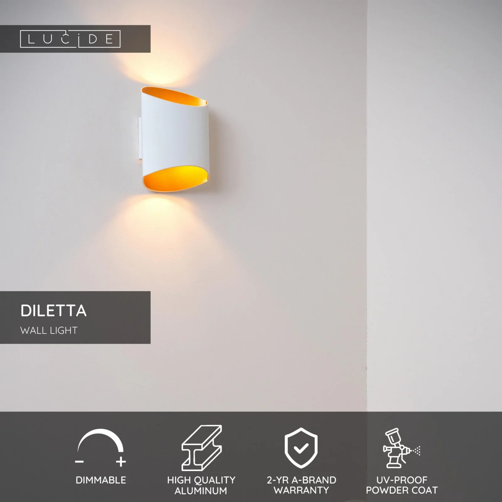 Lucide DILETTA - Nu00e1stennu00e9 svetlo - 1xG9 - Biele