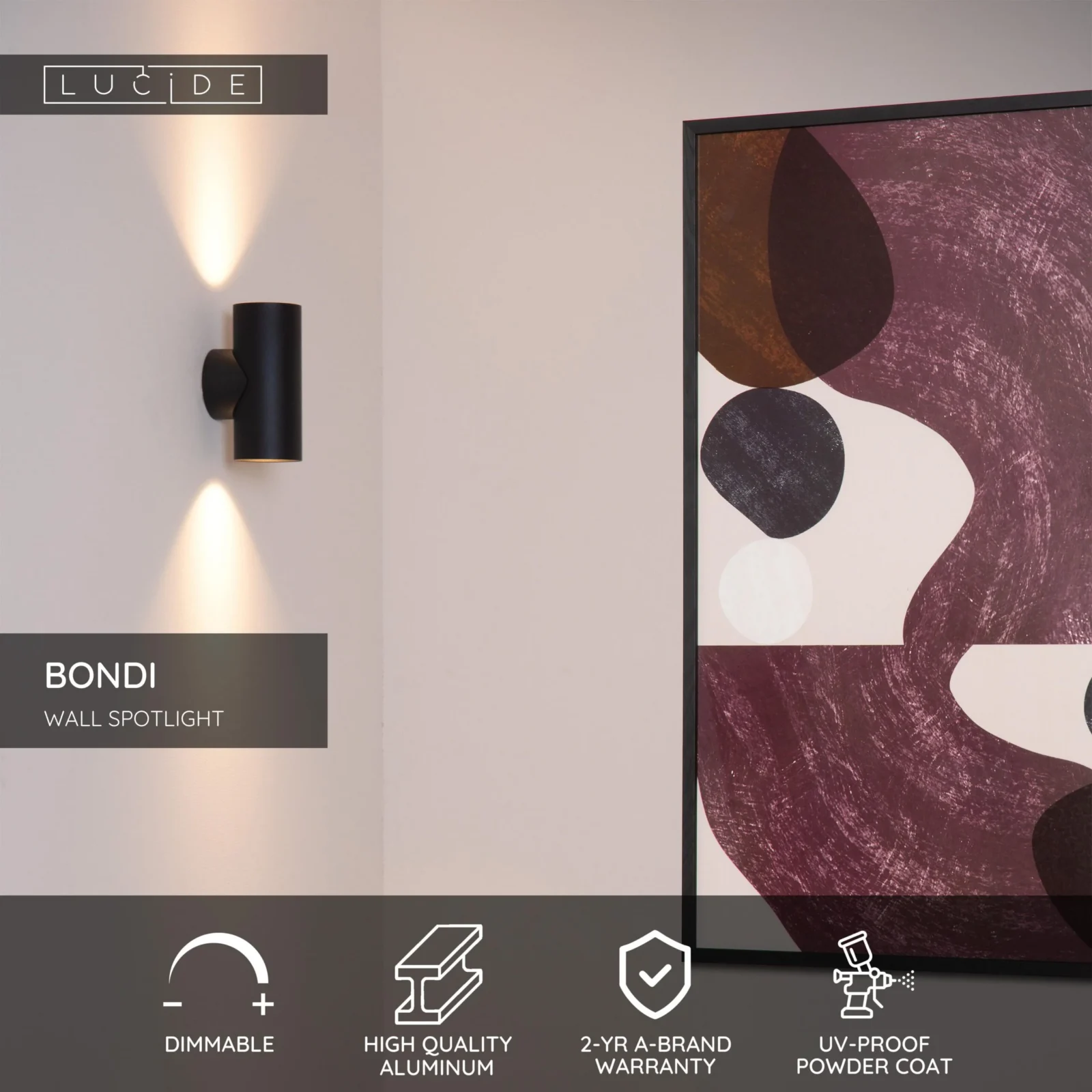 Lucide BONDI - Nu00e1stennu00e9 reflektor / Nu00e1stennu00e9 svetlo - 2xGU10 - u010cierne