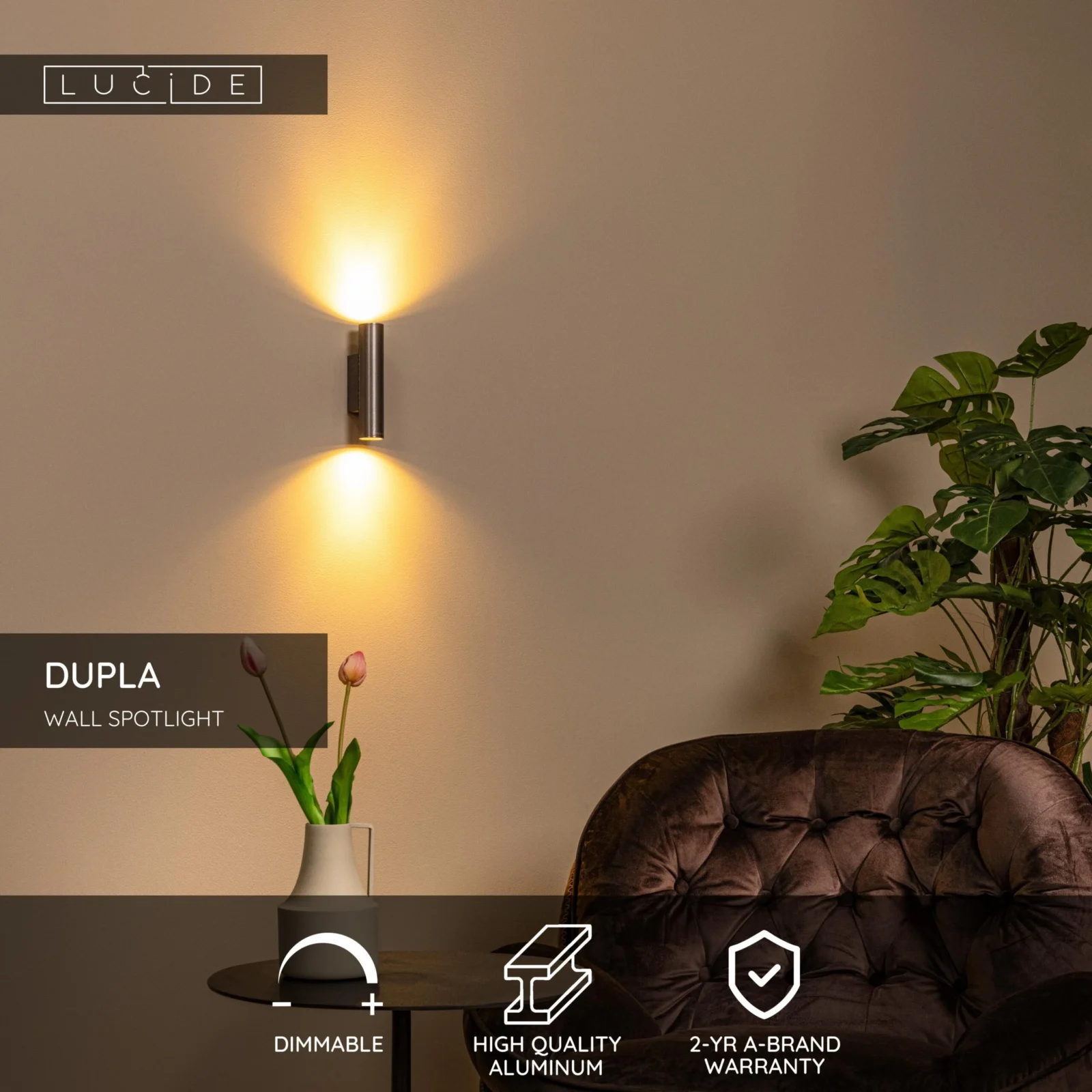 Lucide DUPLA - Nu00e1stennu00e9 reflektor / Nu00e1stennu00e9 svetlo - 2xGU10 (MR11) - Sivu00e9 u017eelezo
