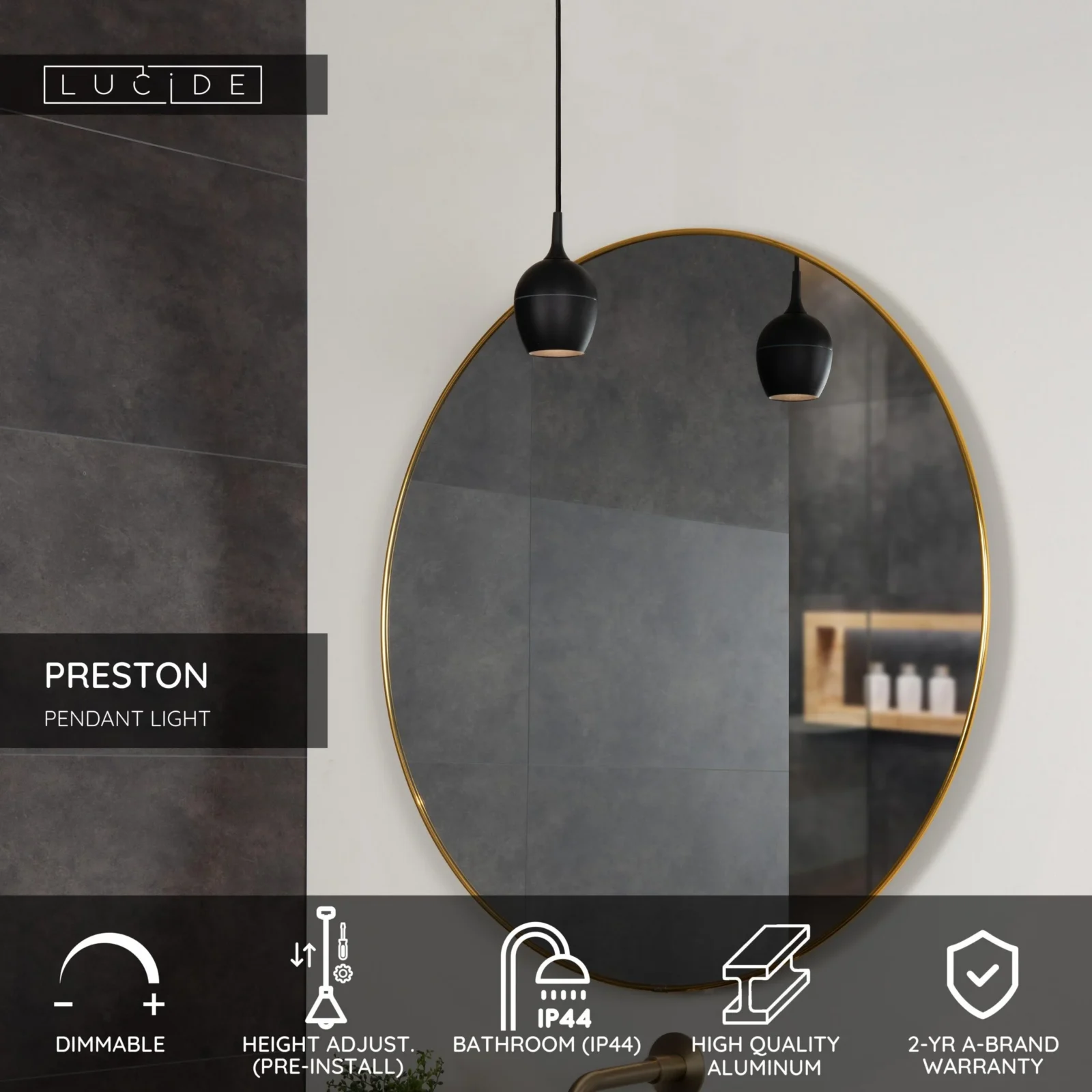 Lucide PRESTON - zu00e1vesnu00e9 svetlo Ku00fapeu013eu0148a - u00d8 10 cm - 1xGU10 - IP44 - u010dierna