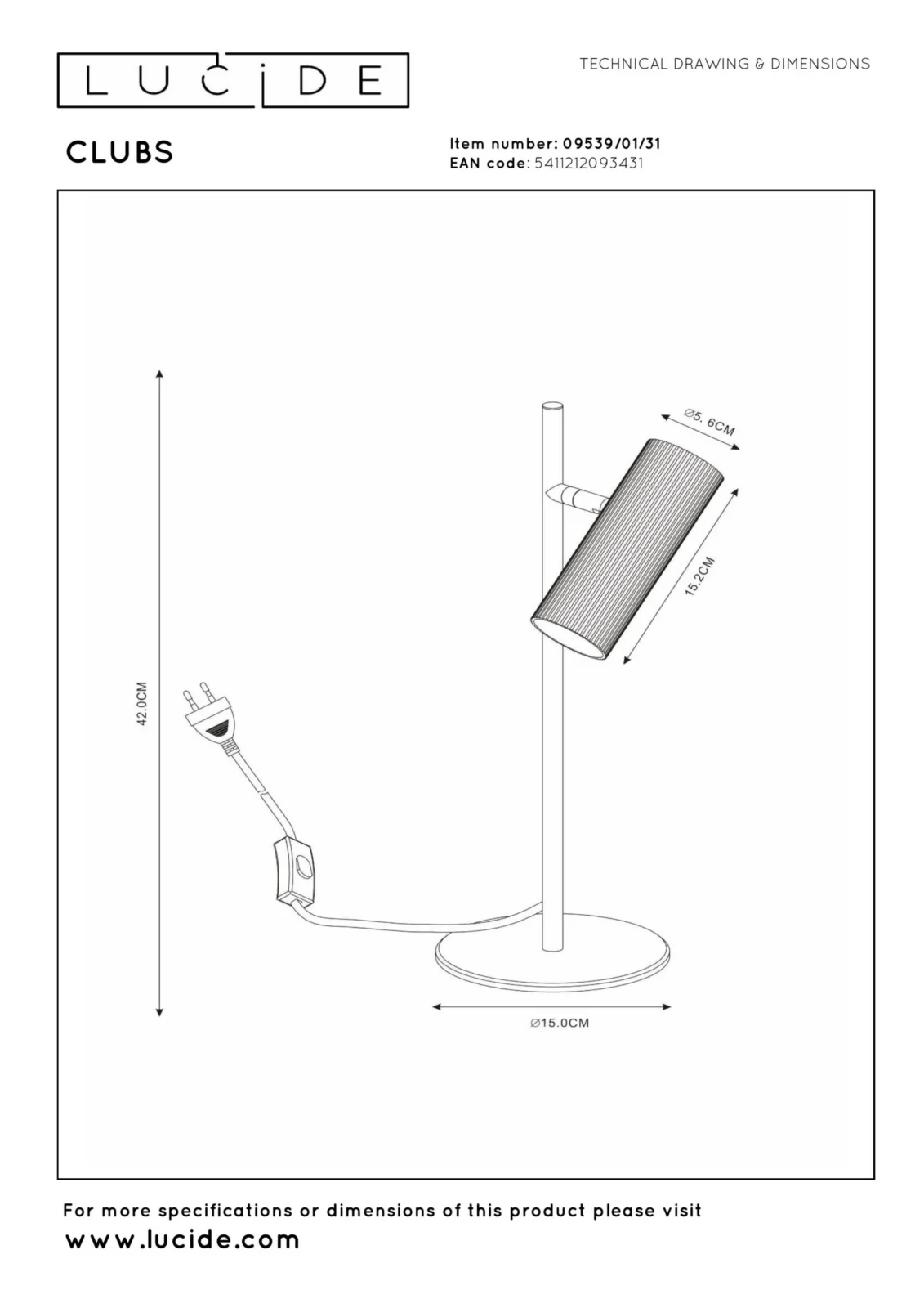 Lucide CLUBS - Stolnu00e1 lampa - 1xGU10 - biela