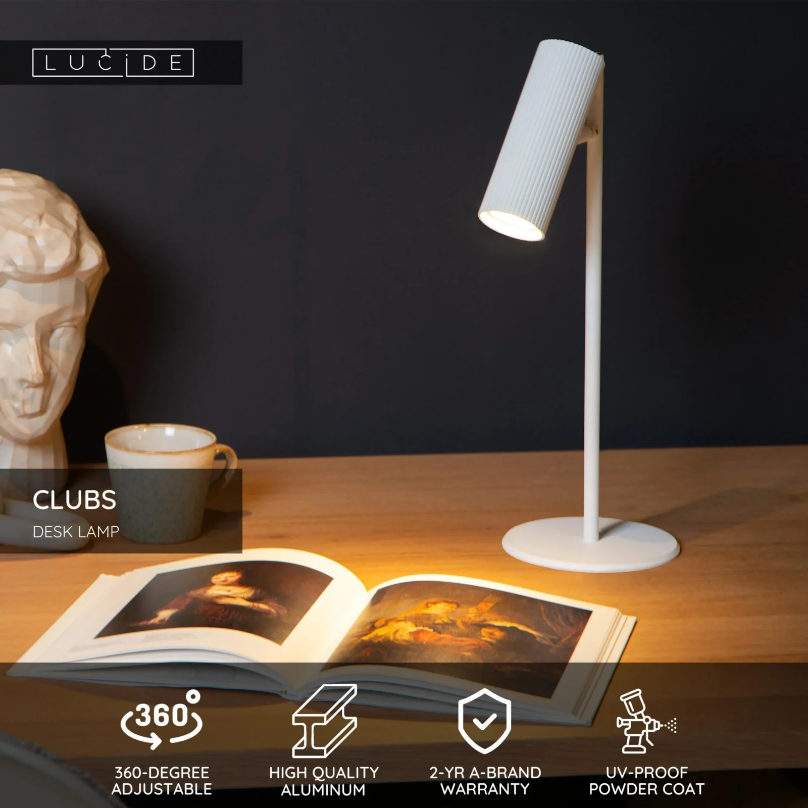Lucide CLUBS - Stolnu00e1 lampa - 1xGU10 - biela