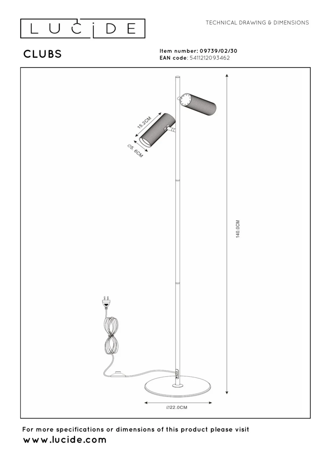 Lucide CLUBS - Stojacia lampa - 2xGU10 - u010dierna