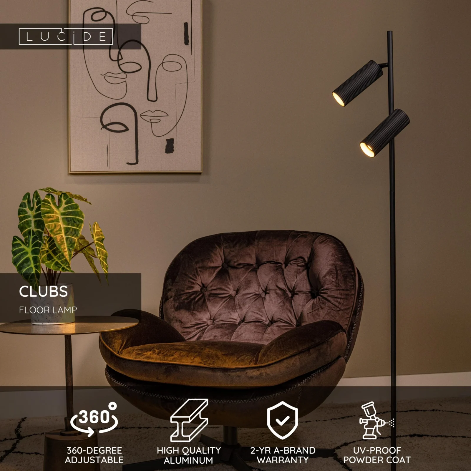 Lucide CLUBS - Stojacia lampa - 2xGU10 - u010dierna