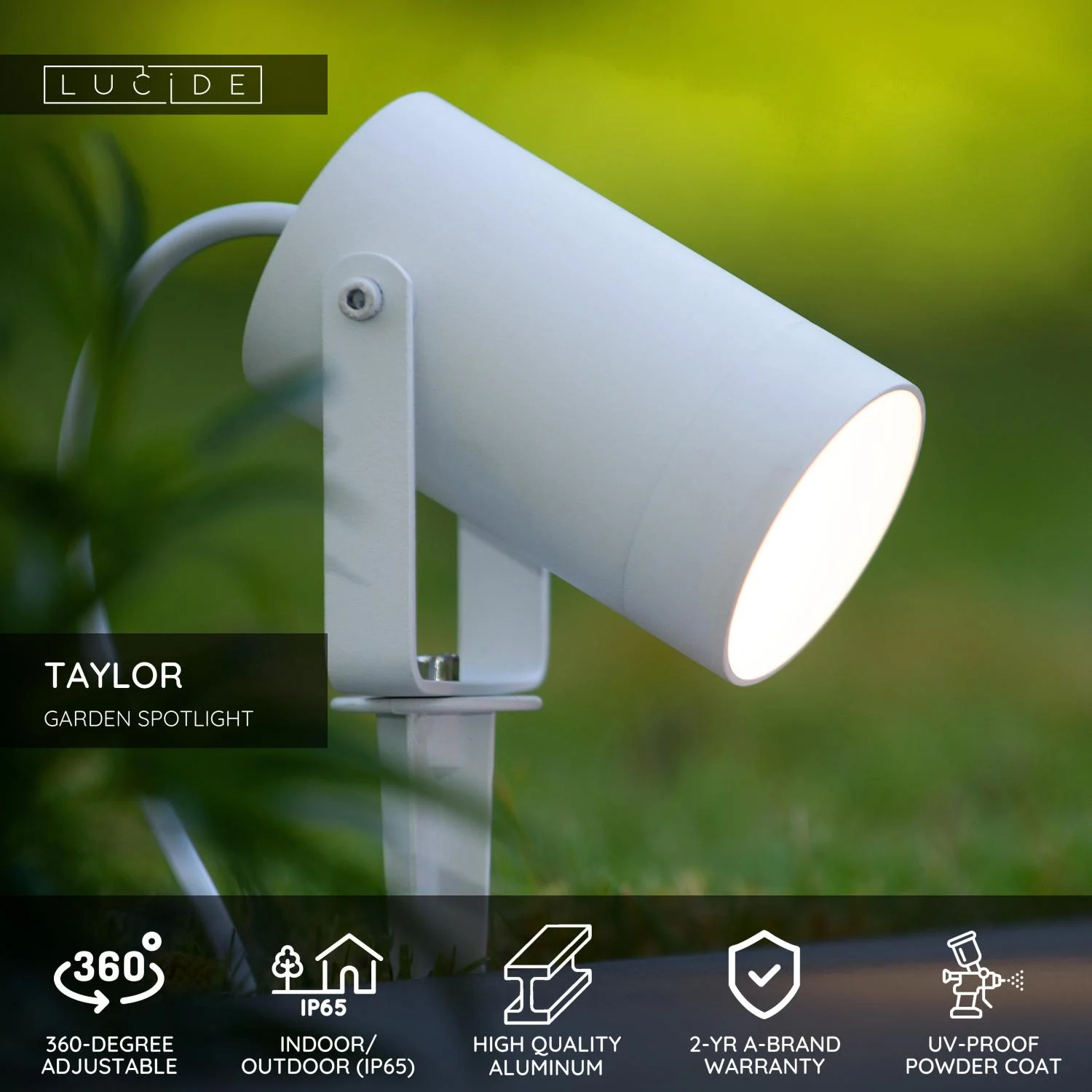 Lucide TAYLOR - Zu00e1hradnu00fd reflektor - u00d8 10 cm - 1xGU10 - IP65 - biela